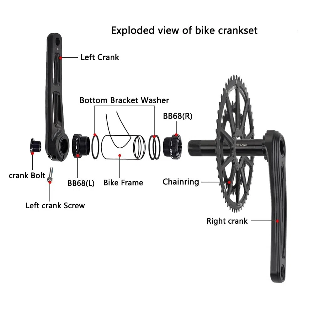 Guarnitura per Bici da Strada da 170 mm con Doppia velocità 50-34T/52-36T/53-39T, pedivella scheletrica Integrata Cava per BMX Pieghevole BSA BB 7-12S, Nera.