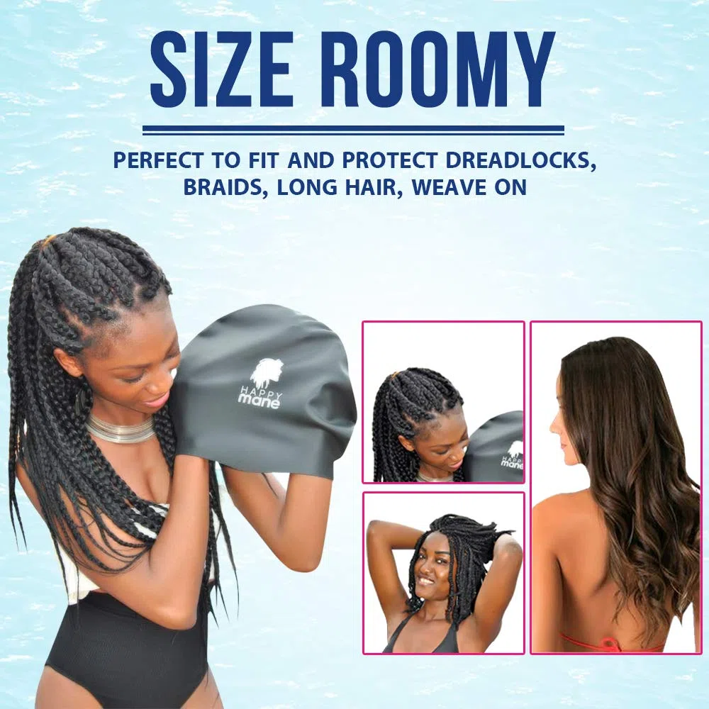 Cuffia da nuoto in silicone XL per trecce e dreadlock, per capelli asciutti durante il nuoto e capelli lunghi, extension e capelli ricci, cuffia da doccia per donne, uomini, bambini