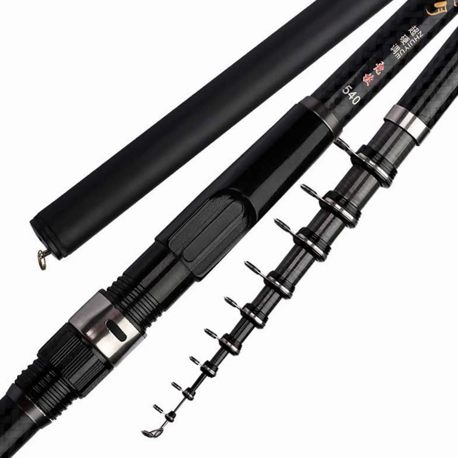 Canna da Pesca a Mosca Canna da Pesca telescopica in Carbonio Nero 6,30 m, 7,2 m, 5,4 m, Canna da Pesca a Mano, Canna da Pesca a Doppio Uso, Attrezzatura da Pesca, Canna da Surf Casting