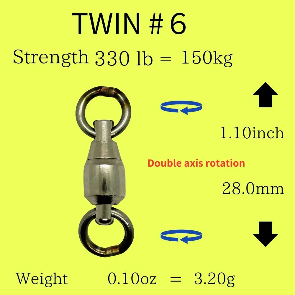Tsuridamashii - Girella con doppio cuscinetto a sfera, rotazione a doppio asse con cuscinetto su un lato, resistente e anti-torsione, 11 misure (25-299,8 kg), acqua salata e d'acqua dolce, prodotta
