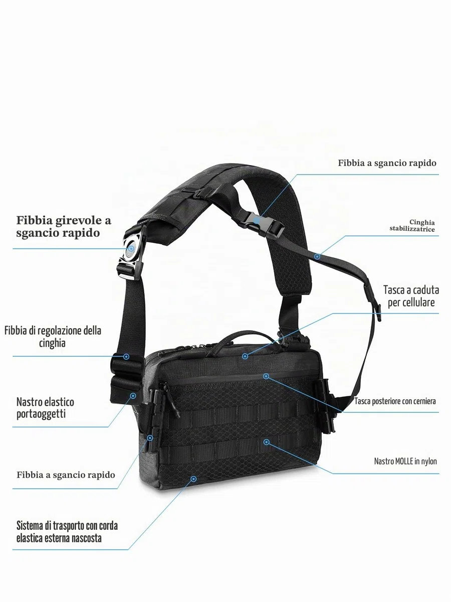 TACTICAL_GEEK Cache L3 Pro EDC Borsa a tracolla, tasca sul petto con tracolla regolabile, borsa a tracolla per uso quotidiano per attività all'aperto e viaggi, grande capacità, organizer per