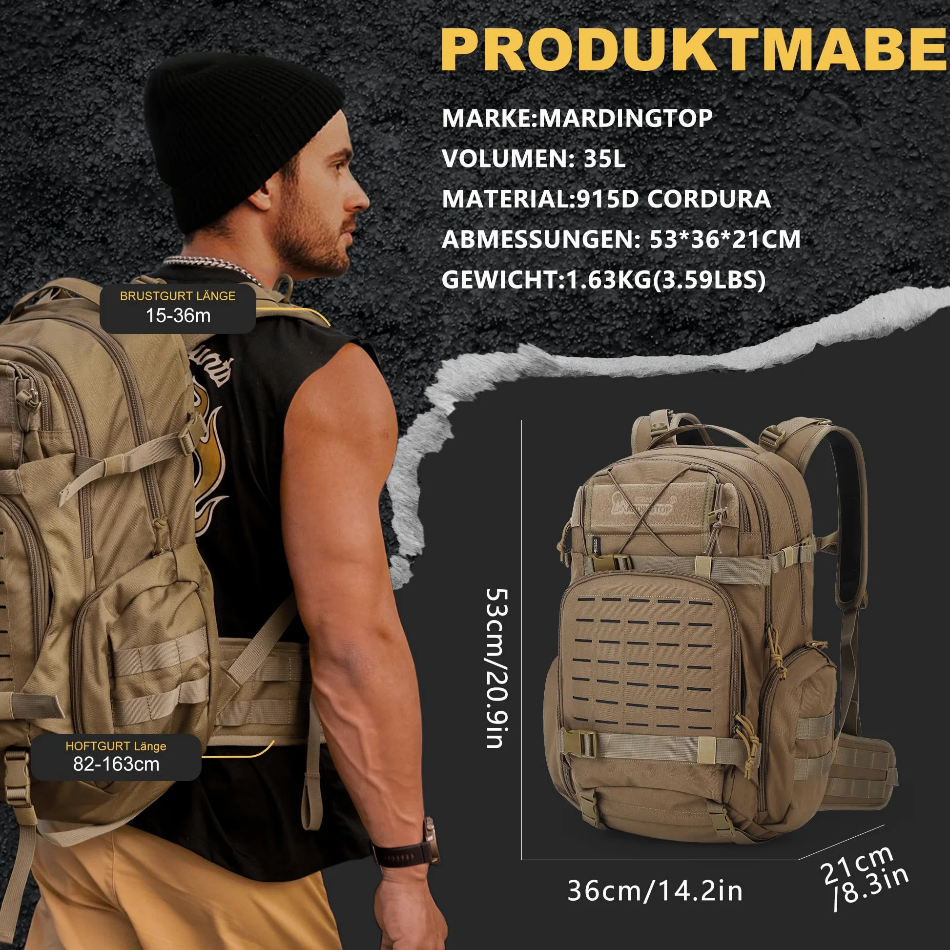 Mardingtop Molle, zaino militare, da trekking, da uomo, da trekking, da trekking, da corsa, per escursioni, alpinismo, sopravvivenza