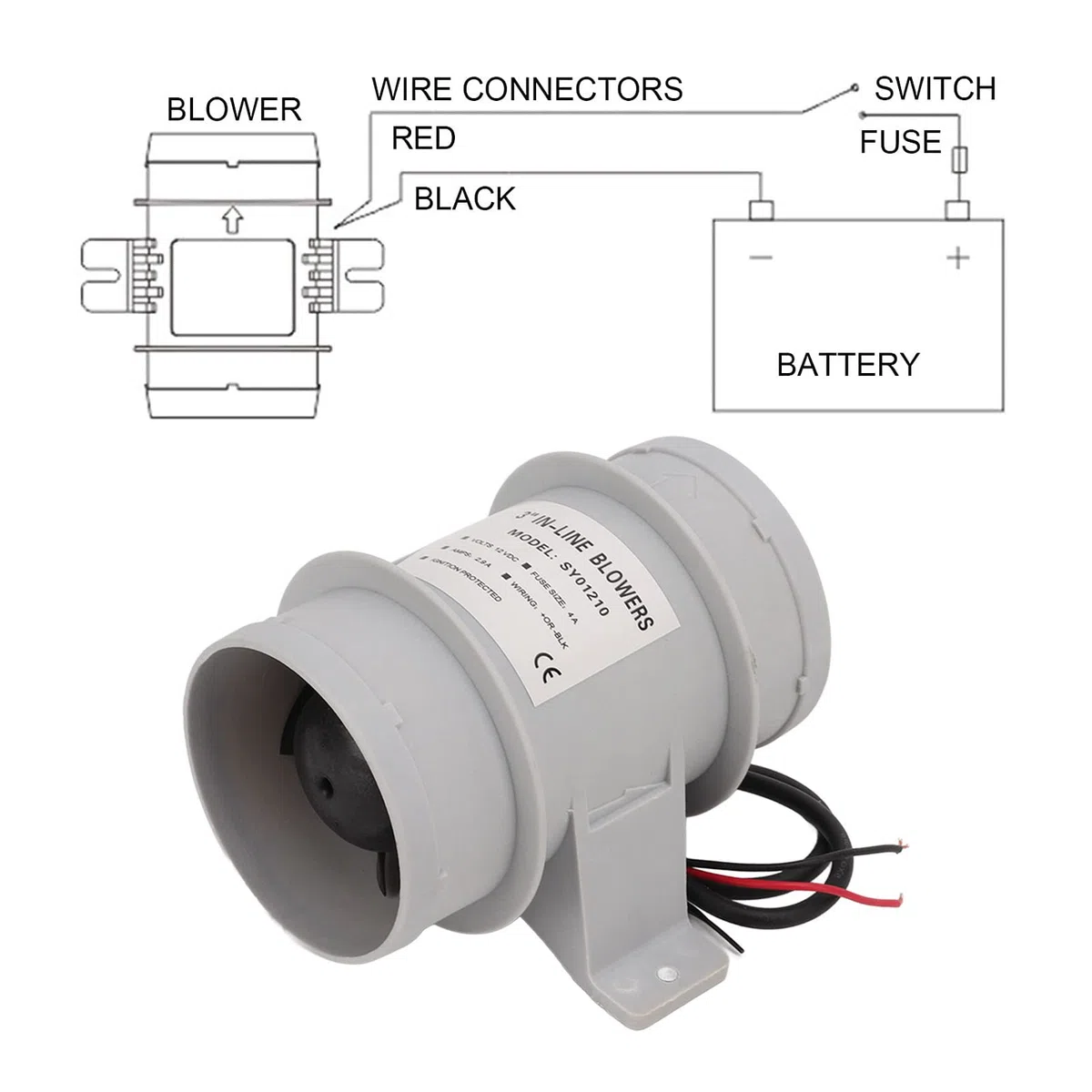 Soffiatore in linea silenzioso da 3 pollici 12V per barche Yachts-Soffiatore d'aria di sentina marina per la circolazione dell'aria, portata elevata e design compatto, sistema di ventilazione della sa