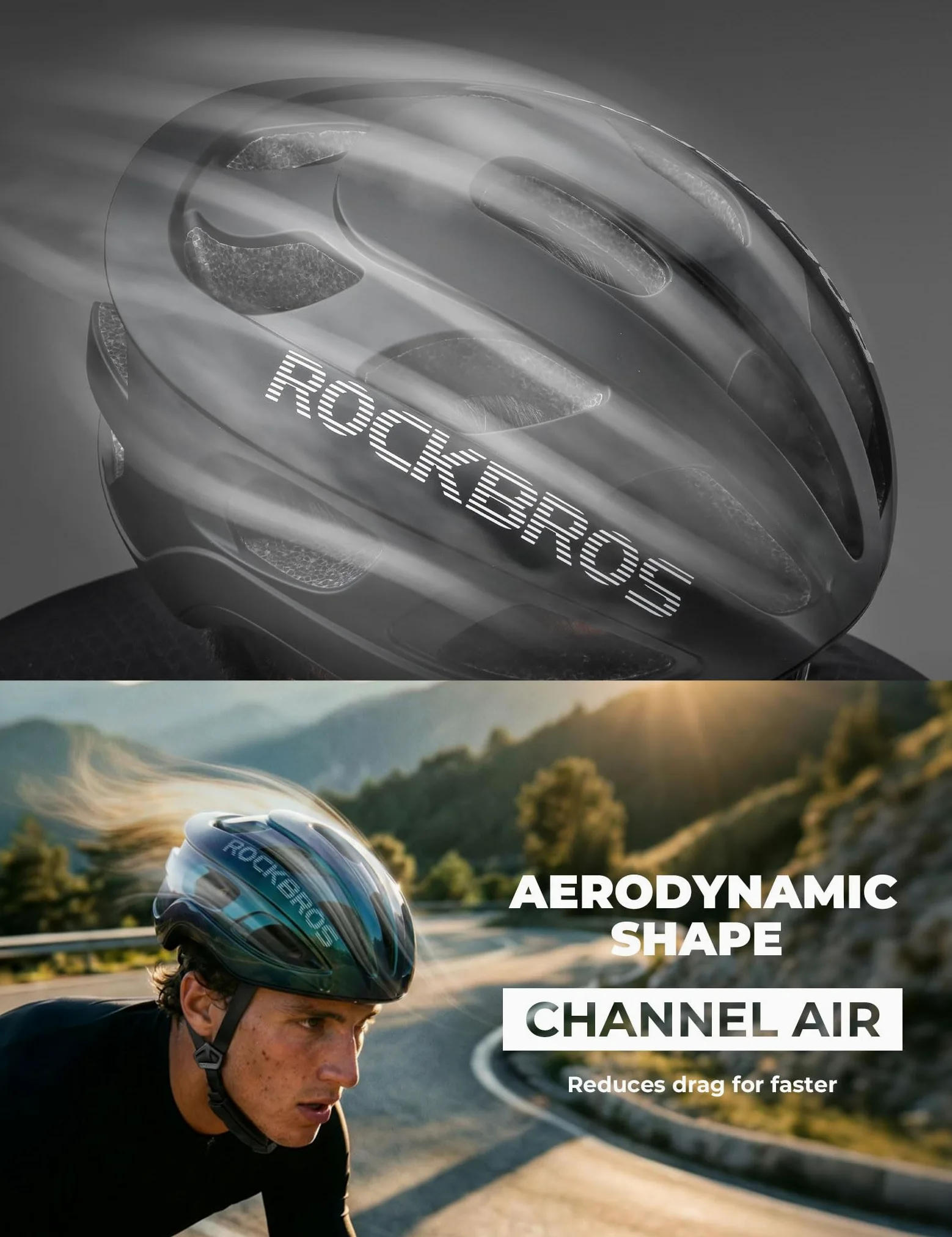 ROCKBROS Casco da bici, leggero e regolabile, per mountain bike e bici da strada, per adulti, 240 g, aerodinamica, ultraleggero, per uomo e donna, mountain bike, ibrido, pendolarismo, ghiaia, 58-62 cm