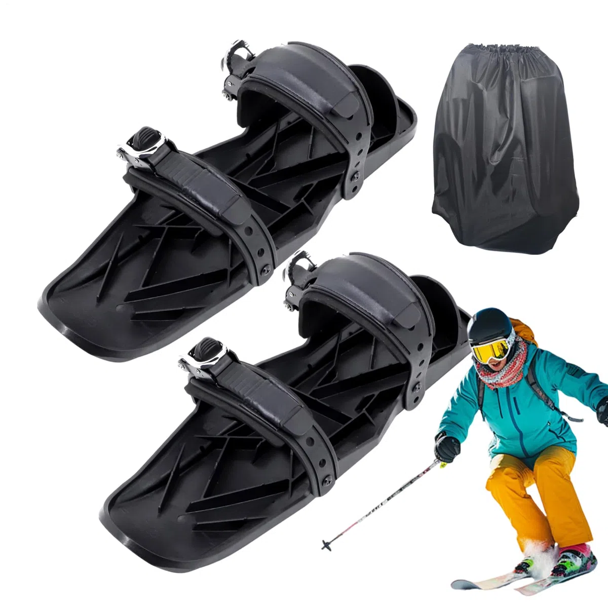 Snow Skate - Pattini da neve corti multifunzionali, racchette da neve antiscivolo regolabili, attrezzatura da sci invernale, leggera, include il trasporto, per uomini e donne e bambini da viaggio