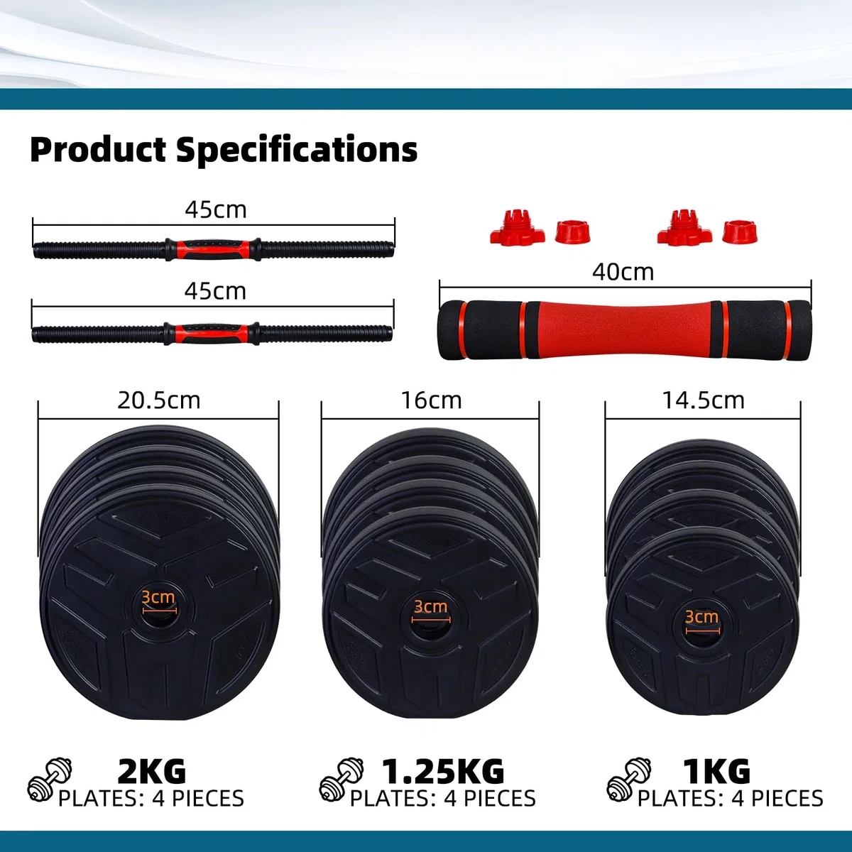 CCLIFE manubri regolabili palestra 2 Set, set di pesi professionale 20/25/30/40kg con manubri corti e barra lunga collegata con tubo in acciaio