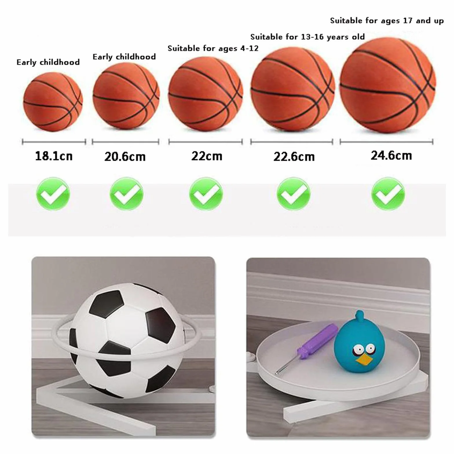 Supporto verticale per palloni da calcio e basket, organizer sportivo da garage e espositore per interni, supporto rimovibile per una facile conservazione