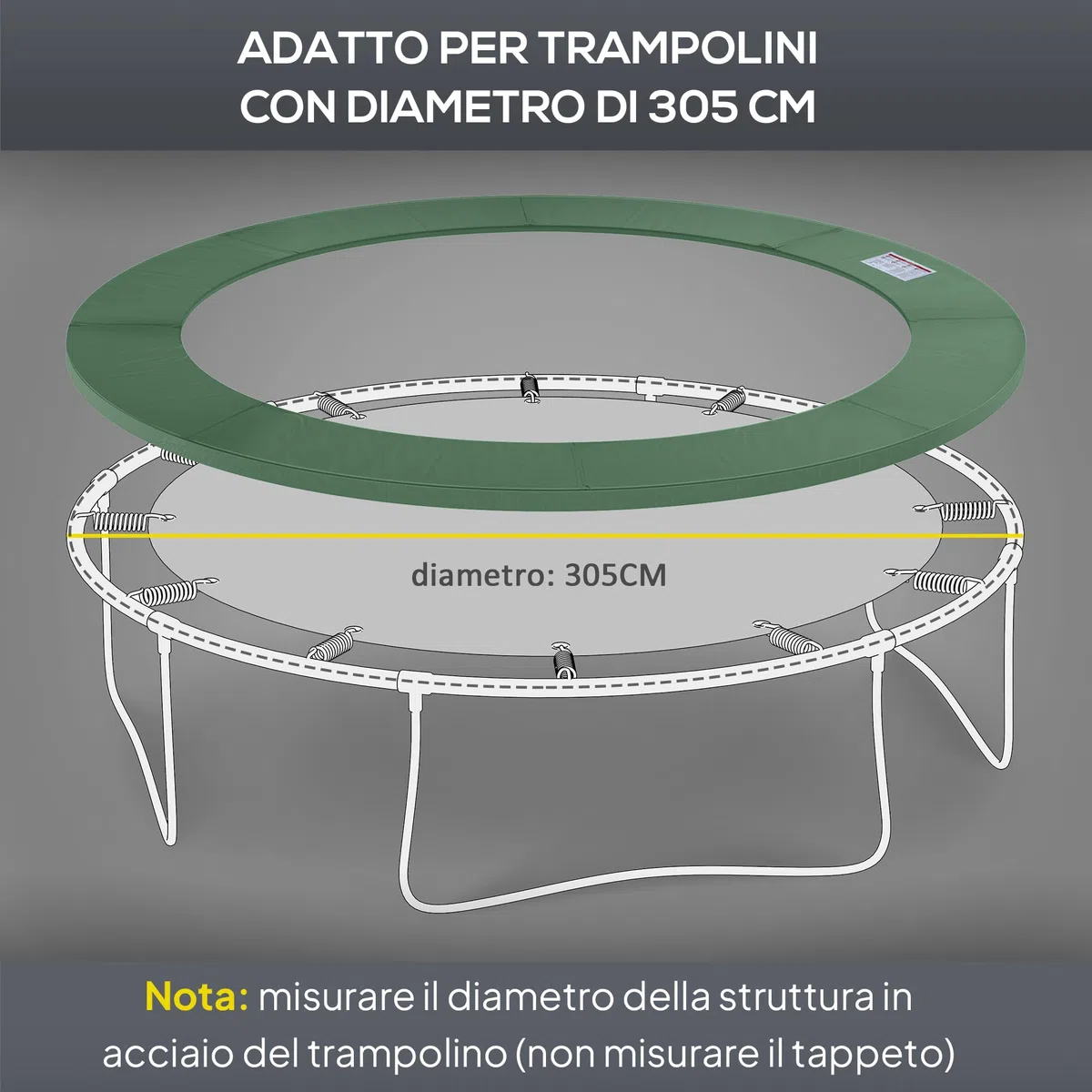 HOMCOM Copertura Tappeto Elastico Ø305x1.5 cm Pieghevole e Portatile, Protezione Trampolino da Giardino Impermeabile in Plastica, PE e Schiuma EPE, Anti UV, Verde