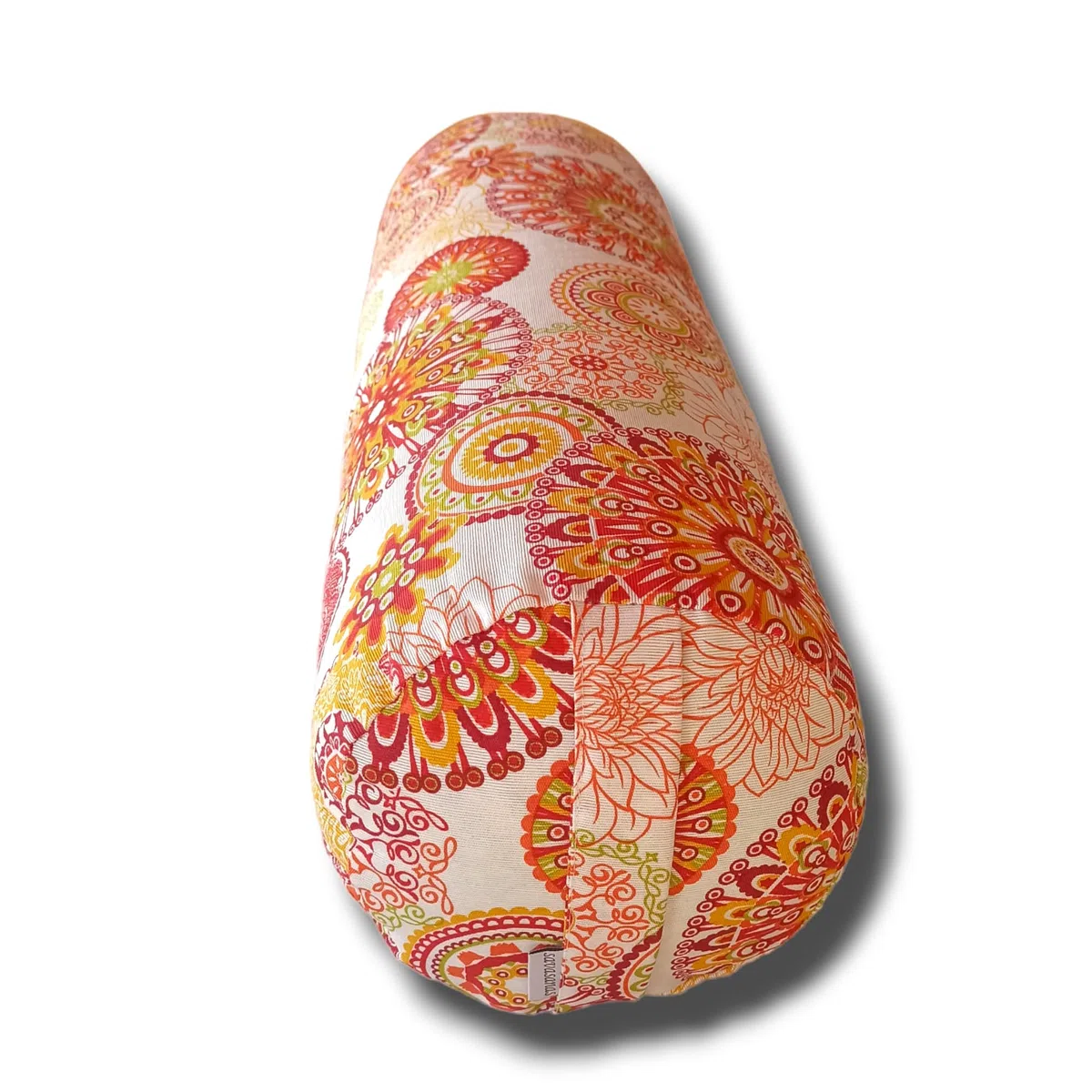 Bolter yoga "Mandalas arancia 2024", cuscino yoga, cuscino meditazione, bolster cilindrico, cuscino yoga cilindrico, rivestimento lavabile, ripieno di pula di farro bio, 62x20cm