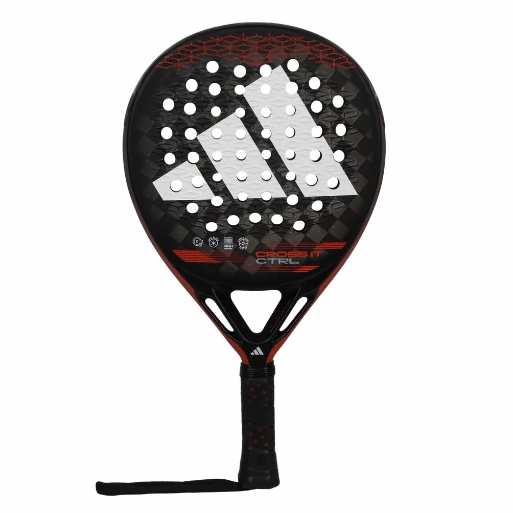 Racchetta da paddle adidas CROSS IT CTRL 3.3, nera, arancione, forma rotonda, gomma EVA ad alta memoria, fibra 15k