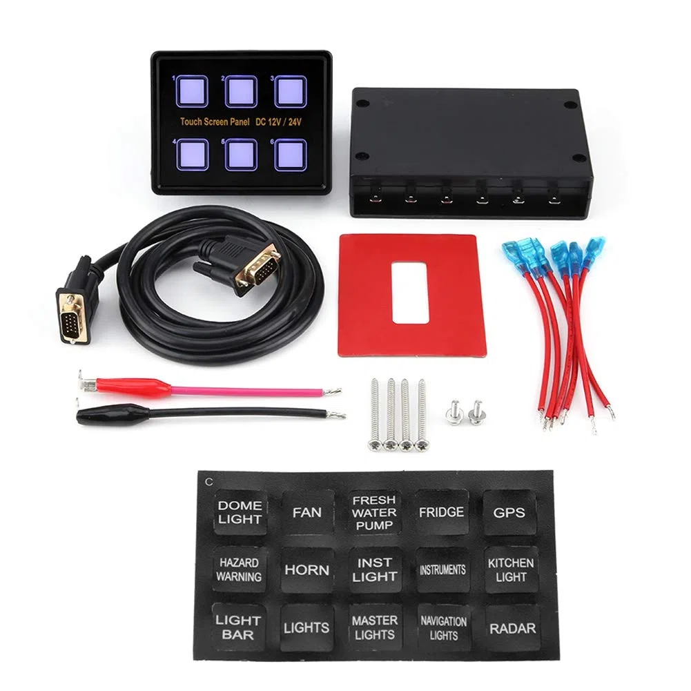 6 panel 12v 6 panel 12v Pannello di commutazione touch screen 12V/24V, scatola di pannello di controllo touch screen universale a 6 bande Pannello di commutazione LED per barca per auto adat