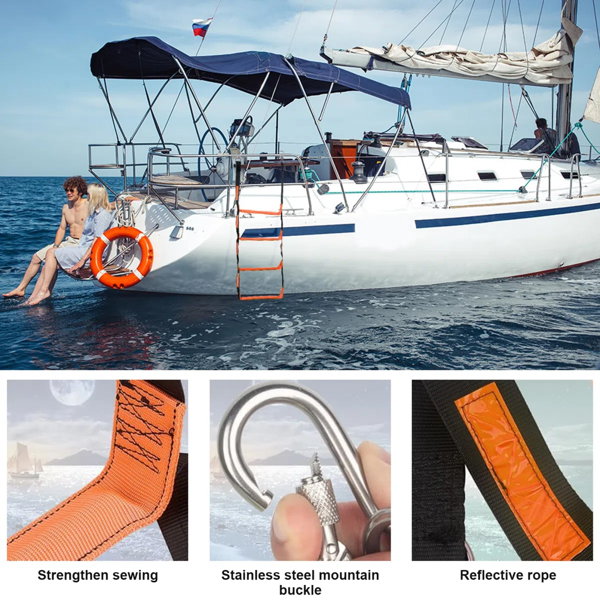 Scaletta per Barca, Scala di Corda per Barca Corda per Carichi Pesanti a 4 Gradini per Adulti con Gradini Rinforzati Ideale per Gommoni Kayak Barche a Motore e Canoe