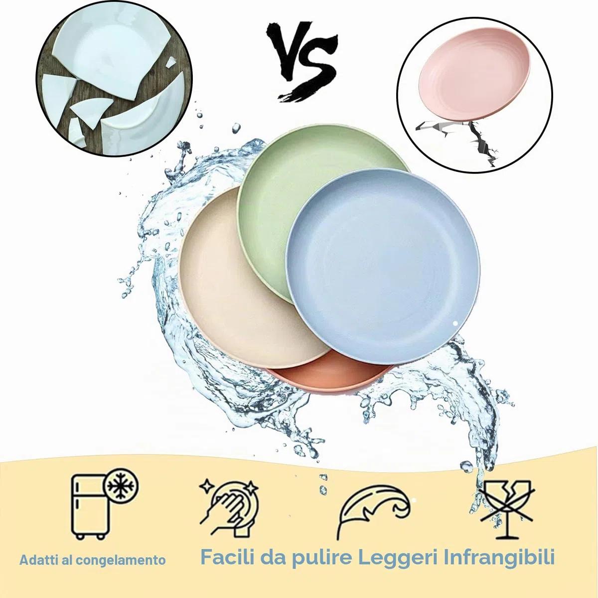 67 Pezzi Piatti Plastica, Posate da Viaggio Rigida Lavabili Senza BPA per 6 Persone, Piatti Campeggio In 6 Colori Adatti Per Pasti In Famiglia E Campeggio, Lavabili In Lavastoviglie.