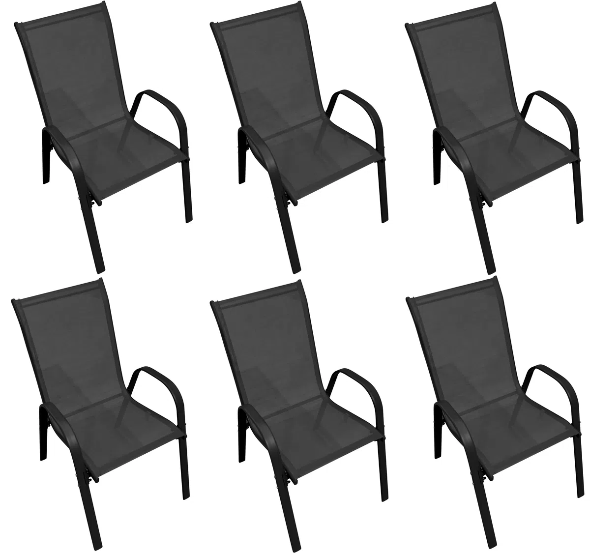 AVANTI TRENDSTORE Set 6 Sedie da Giardino Impilabili Clou in Metallo con Braccioli, Seduta e Schienale in Rete Nera, 54 x 90 x 70 cm