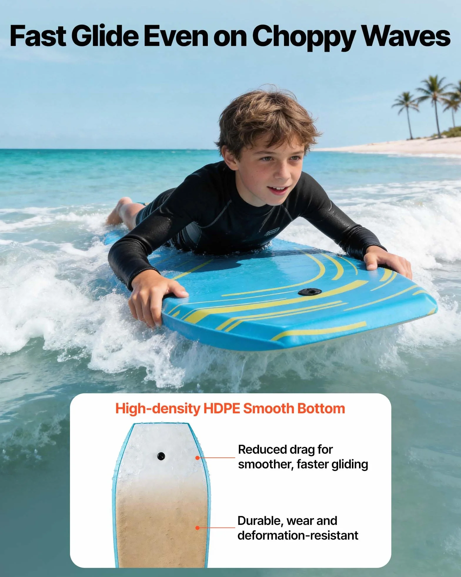 VEVOR Tavola Bodyboard 105,5 x 52 cm Tavola da Onda in IXPE HDPE in Schiuma EPS Tavolina da Surf con Laccio da Polso, Protezione UV per Principianti Carico max 82 kg, Tavolina Nuoto da Mare