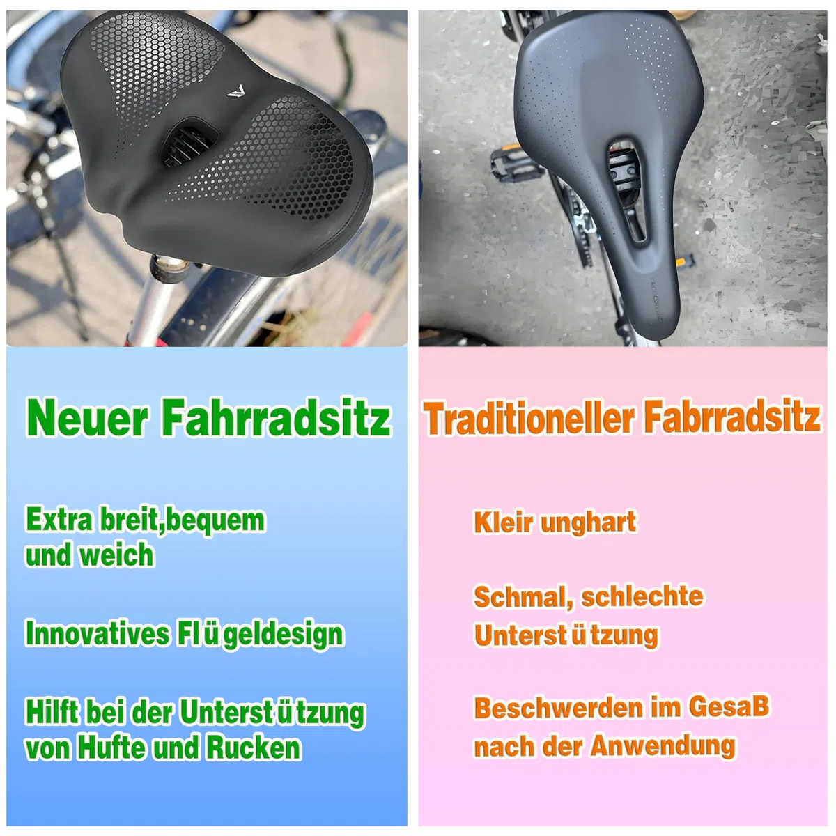 Sella per bicicletta oversize per uomo e donna, sella universale per mountain bike, city bike, bici elettriche, cyclette, comoda, extra larga, traspirante, ergonomica (nero)