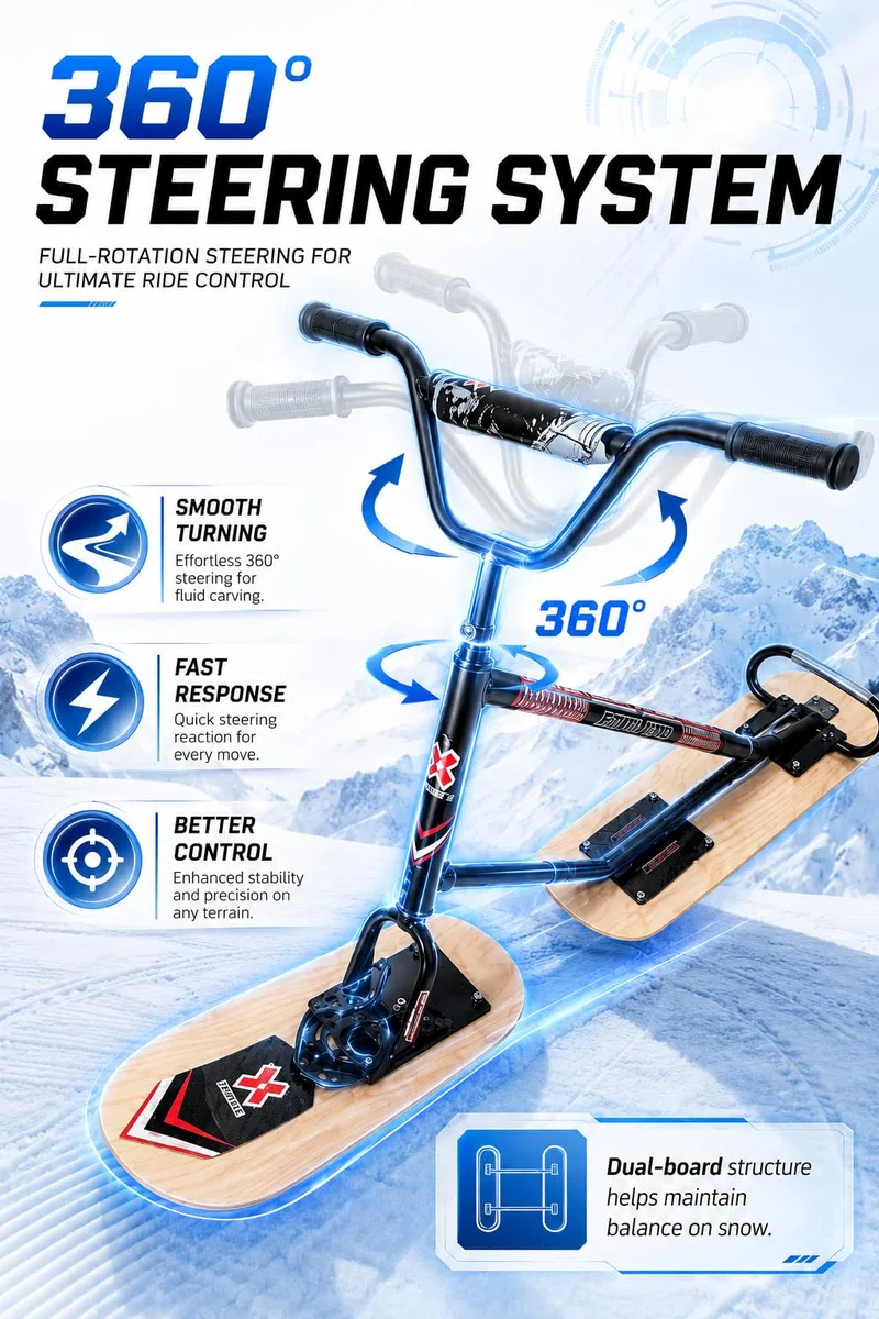 Monopattino Da Neve Adulti E Adolescenti, Struttura In Acciaio Rinforzato Doppio Sled Da Snowboard, Capacità 150 Kg, Sci In Legno Spesso Resistente Divertirsi Su Neve E Ghiaccio Naturalwoodcolor