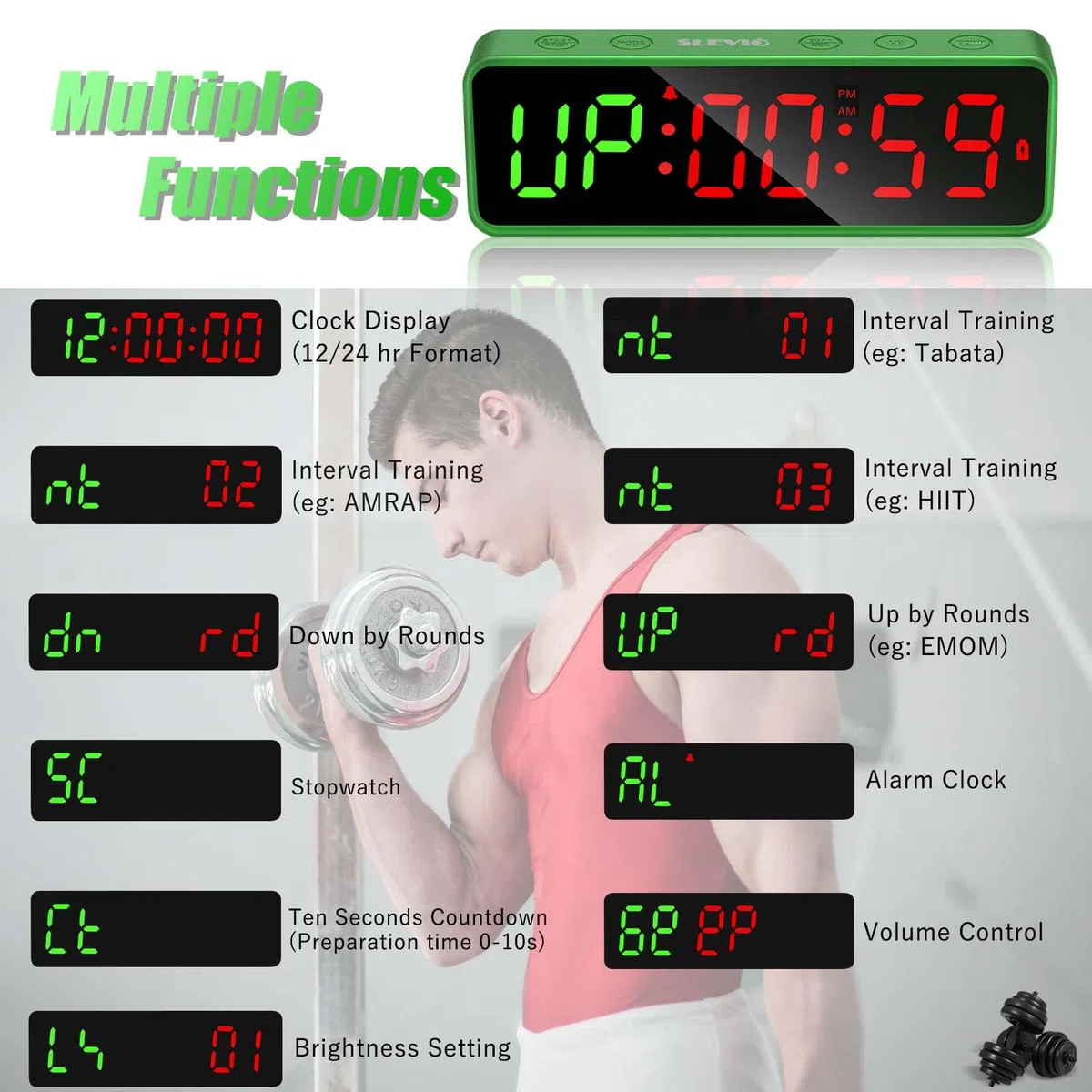 Piccolo timer da palestra, cronometro, timer magnetico a intervalli di allenamento, grande display digitale a LED, accessori per la casa, orologio per conto alla rovescia, per casa, palestra, garage