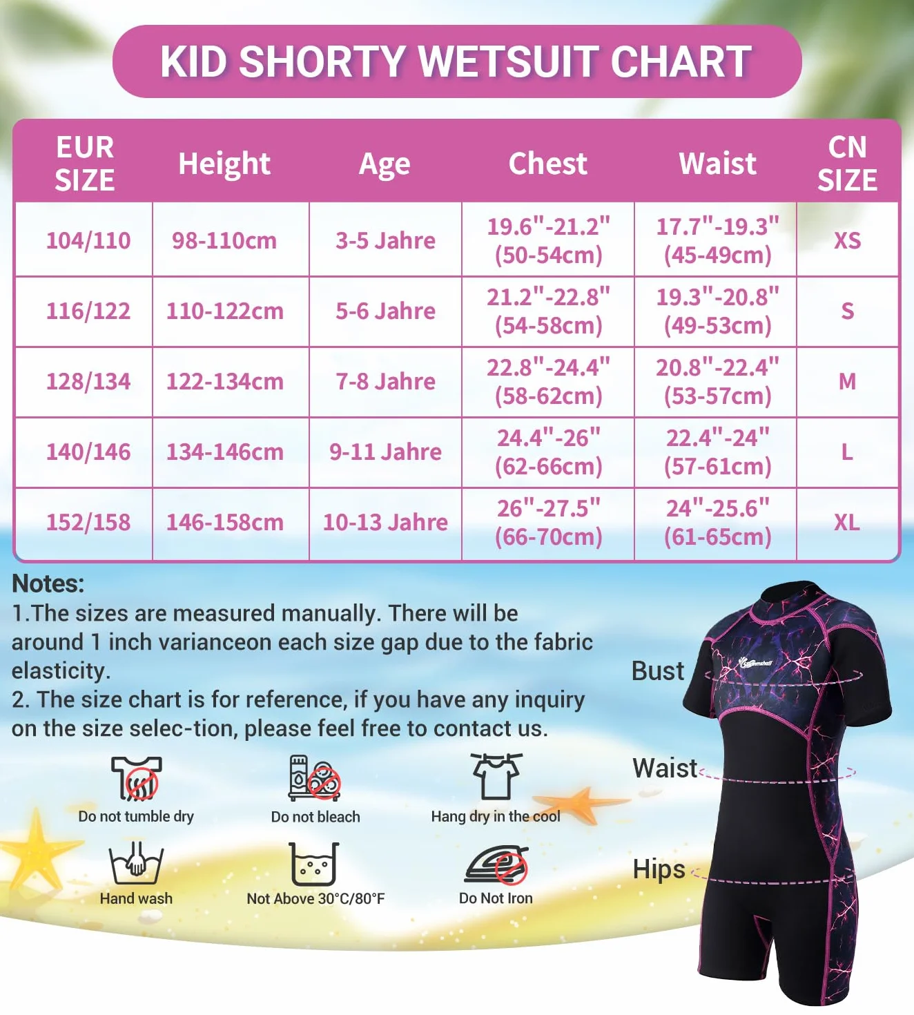 Muta Bambino per Bambina Ragazze 2.5mm Neoprene Shorty Muta Termica Protezione UV Stampa mimetica Muta da Sub per Surf Diving Snorkeling Nuotare sport acquatici