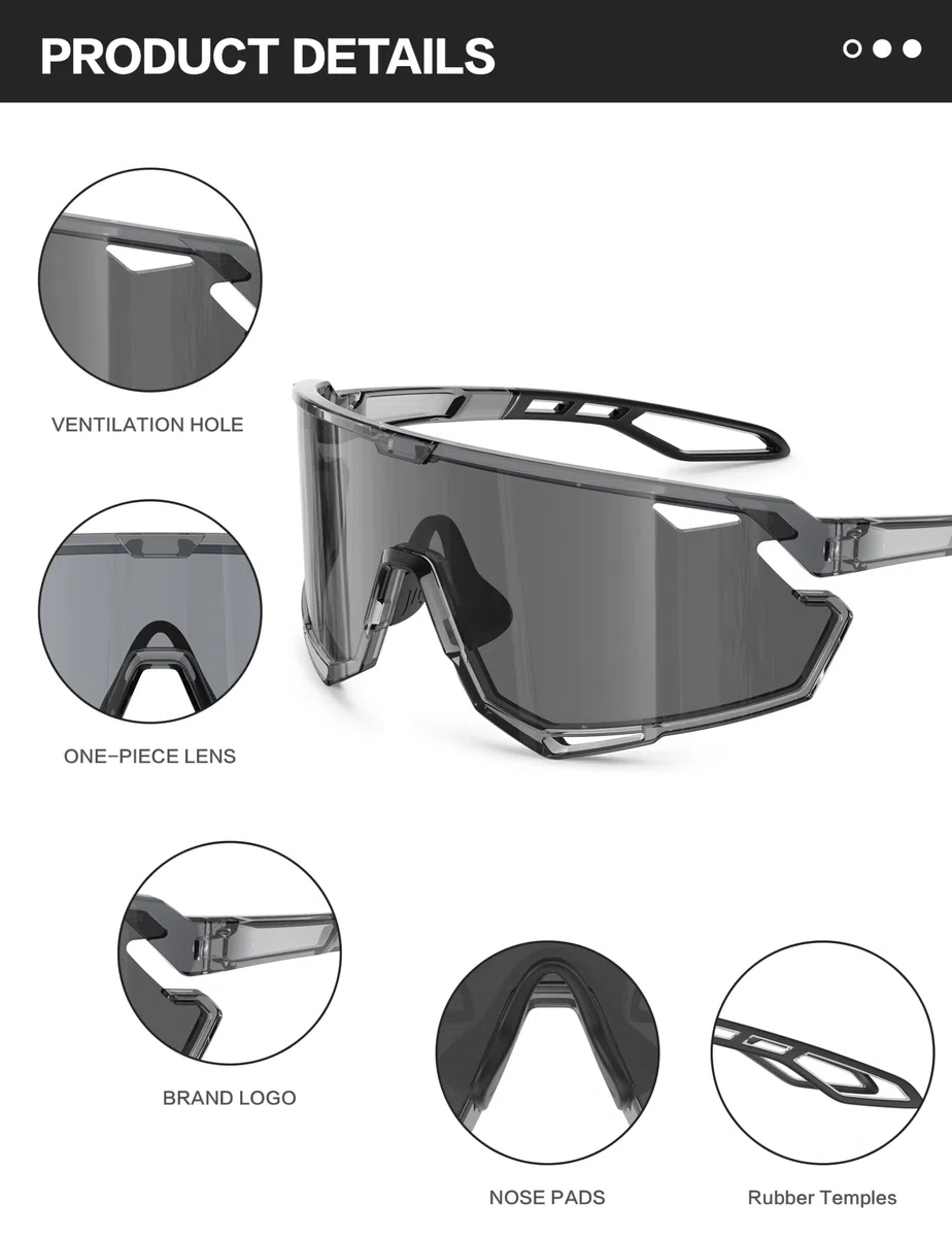 Occhiali da ciclismo sportivi fotocromatici: occhiali da sole leggeri con protezione UV400 per uomini e donne, attività all'aperto, corsa, MTB