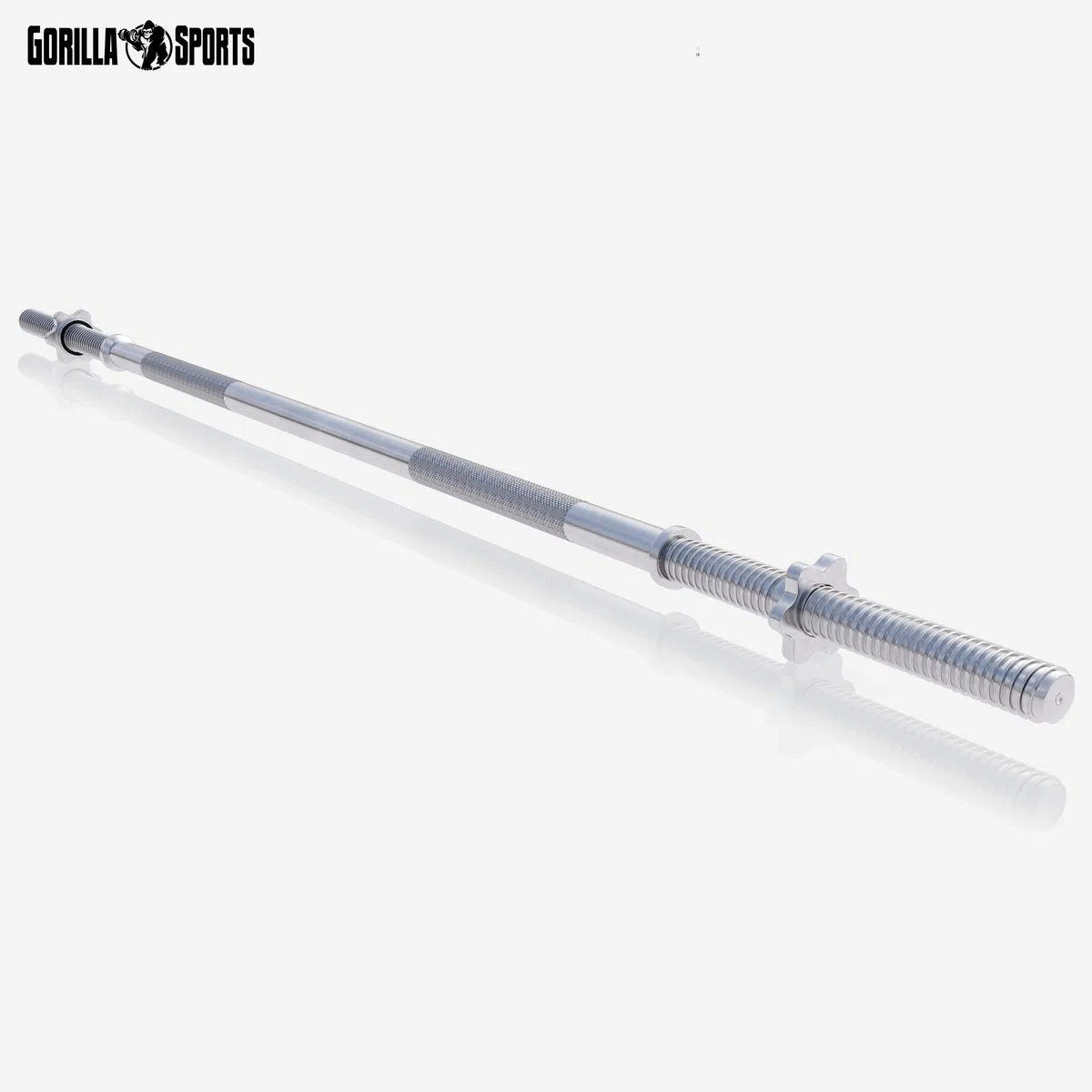 GORILLA SPORTS Barra per bilanciere lunga, diametro: 30 mm, lunghezza: 150 cm, 180 cm, 200 cm, con 2 chiusure a stella, portata massima: 200 kg, cromata, barra per manubrio lunga