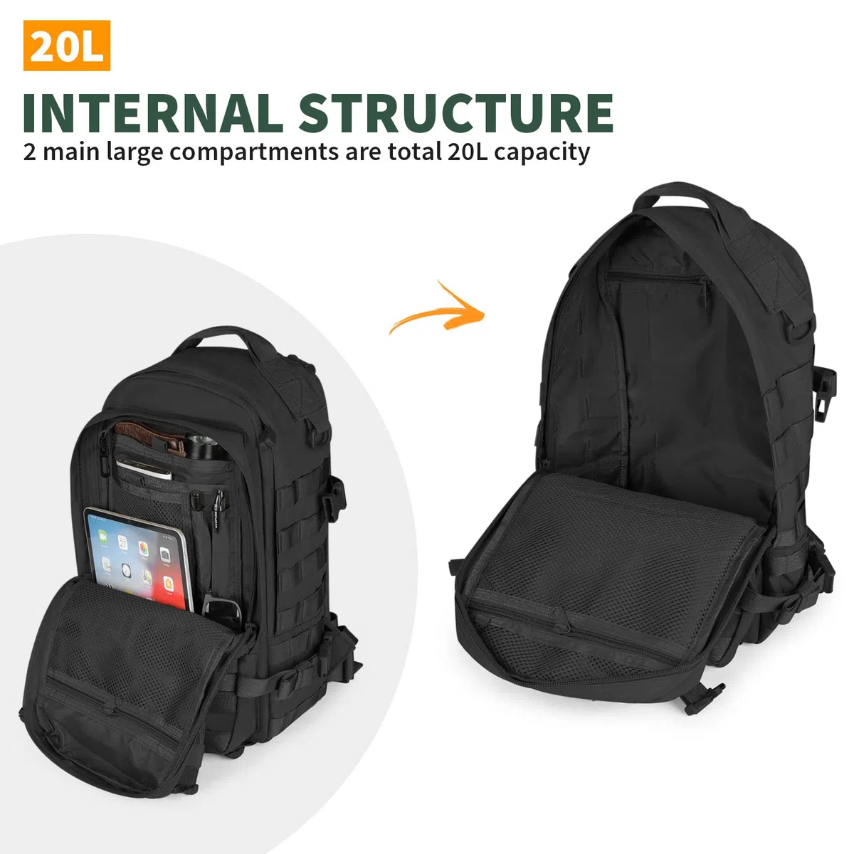 HUNTVP Mini Zaino 20L Uomo Tattico Militare 1000D Zainetto Molle per Sport Viaggio Ciclismo Campeggio Escursionismo