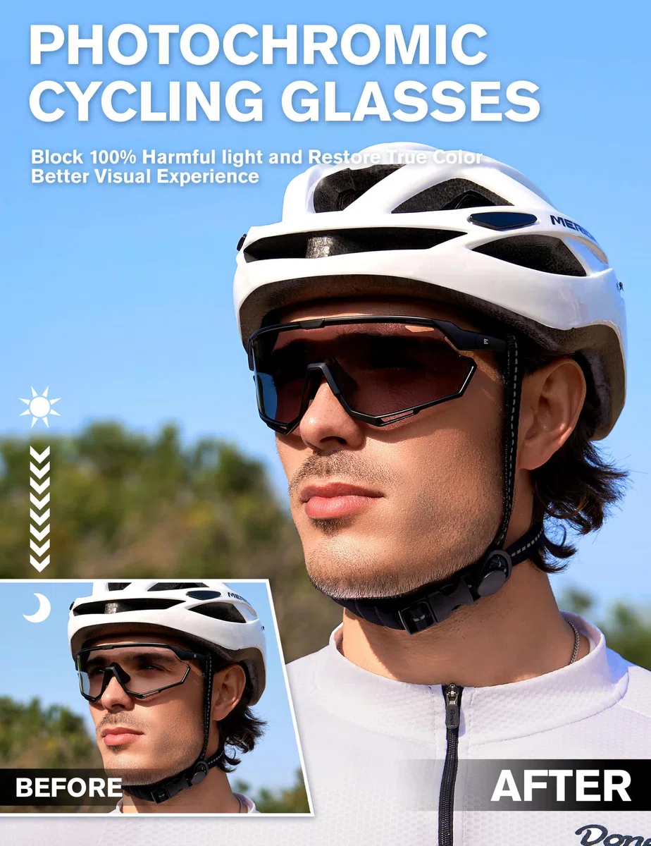 Occhiali da ciclismo sportivi fotocromatici: occhiali da sole leggeri con protezione UV400 per uomini e donne, attività all'aperto, corsa, MTB