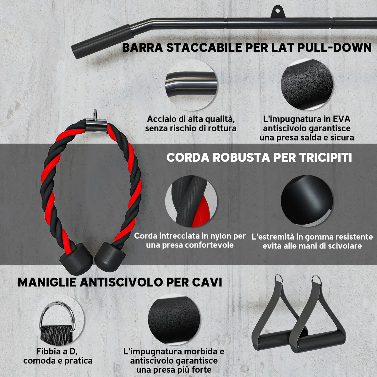 SPORTNOW Sistema di Puleggia per Palestra, Carrucola Palestra per Home Gym, Pulley LAT Machine per Allenamento Bicipiti e Tricipiti, Attacco per Dischi Pesi Universali e Accessori