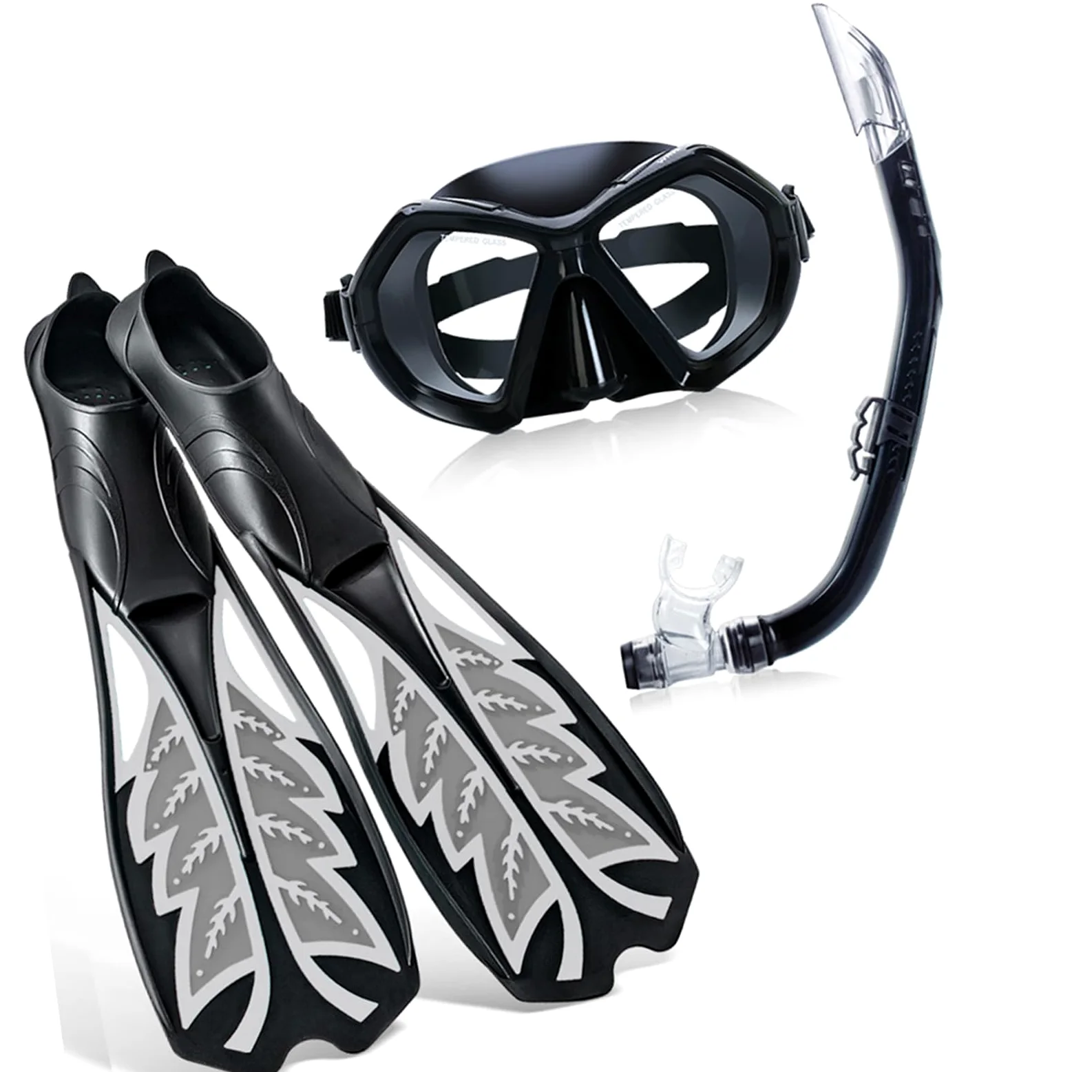 Alomejor Set Boccaglio con Pinna e Maschera, Set Boccaglio per Adulti in PP TPR con Attrezzatura Subacquea in 3 Pezzi, con Maschera e Pinne, per Nuoto, Snorkeling e Immersioni per Adulti
