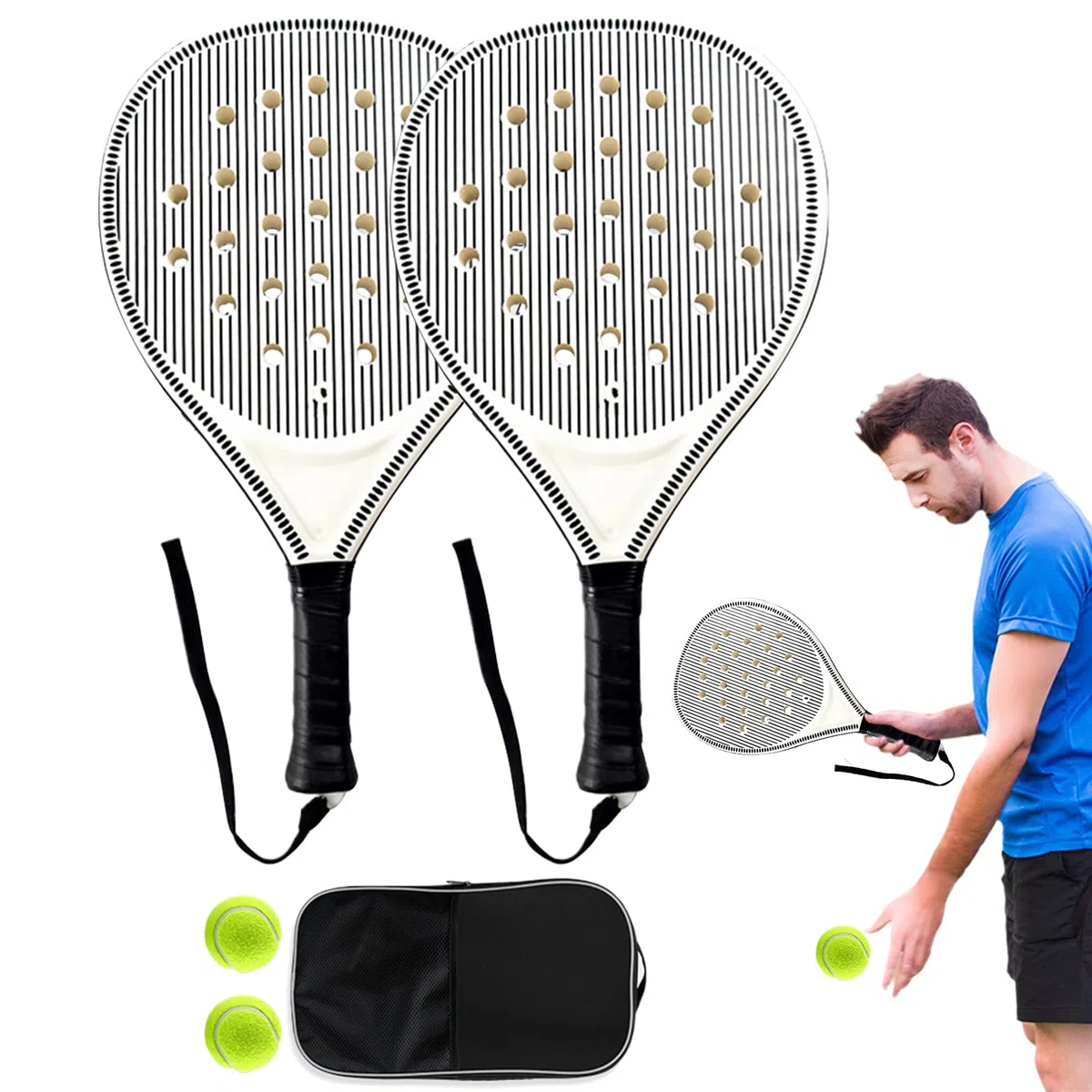 Racchetta da Tennis Set da per Spiaggia | Racchette con Buchi Aerodinamici Ottimizzati per Principianti Ragazzi Bambini Adulti Outdoor e Viaggio