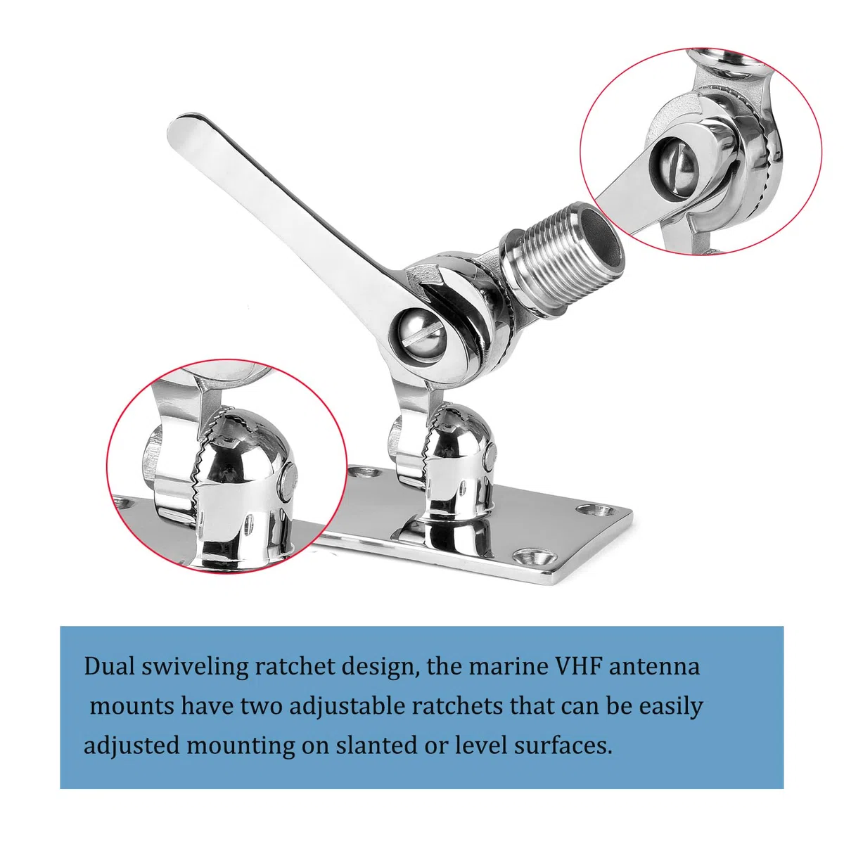 Supporto per antenna VHF, base regolabile VHF per barca, in acciaio inox 316, resistente, include accessori di installazione viti