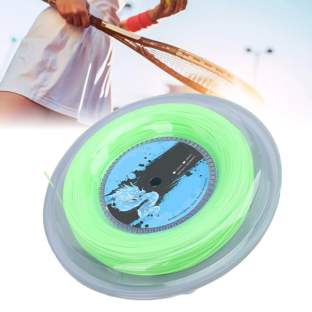 Fockety Corda da Tennis in Poliestere, Corda per Racchetta da Tennis su Bobina da 200 M per Allenamento Verde Fluorescente, Corda da Tennis in Poliestere Super Morbida Corda da Tennis