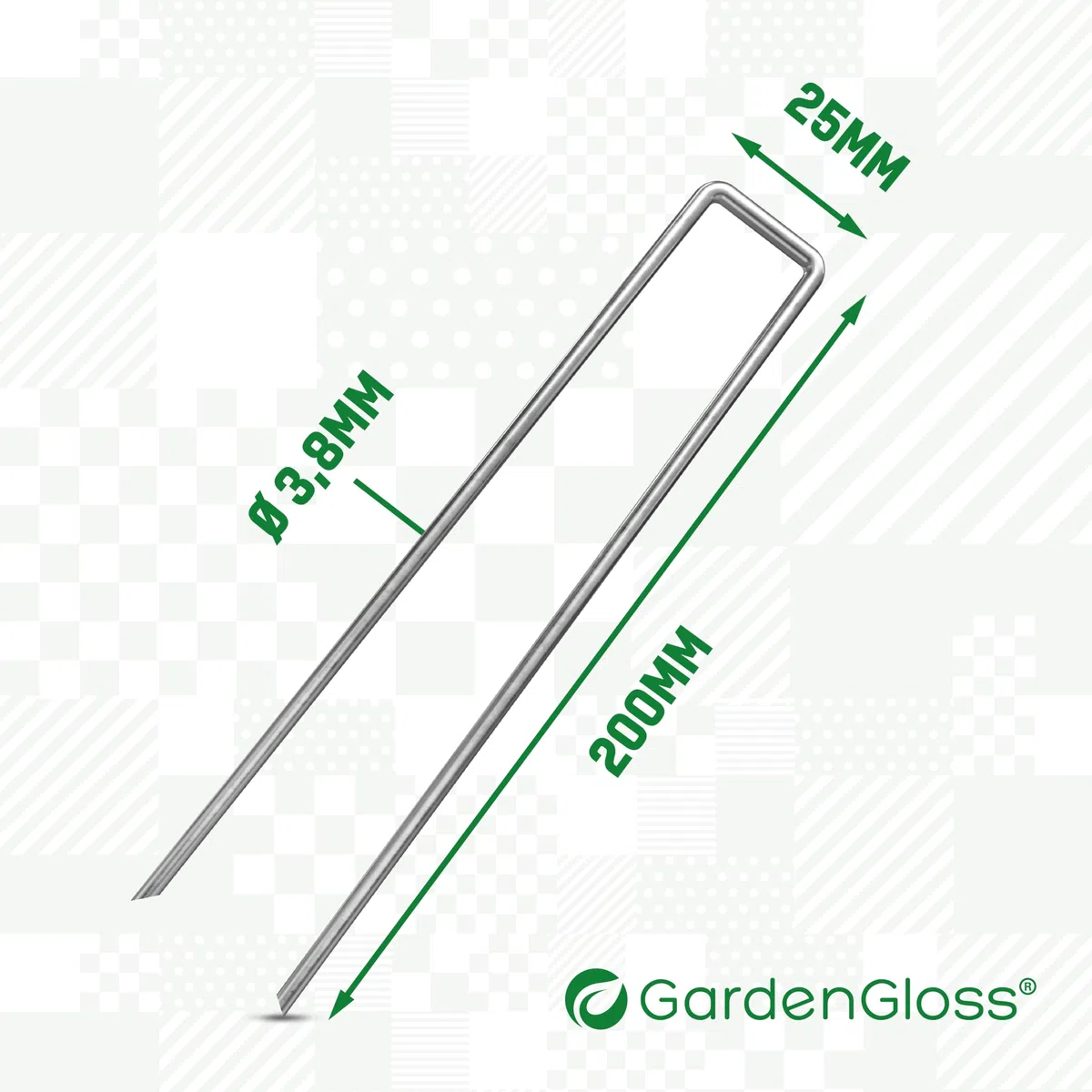 GardenGloss Picchetti in Acciaio Zincato per Terreni Estremamenti Duri - 200 mm di lunghezza, 25 mm di larghezza, Ø 3.8 mm (250 pezzi)