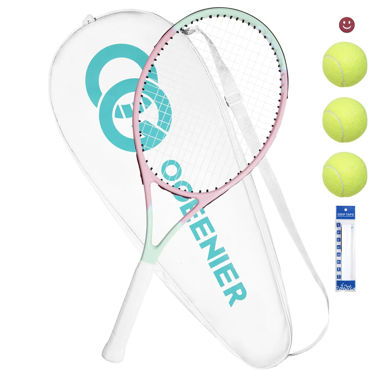 OGEENIER Rack da tennis, racchetta da tennis da 27 pollici, racchetta da tennis da donna, per adulti, principianti e per il tempo libero, leggera con 1 overgrip e 3 palline e 1 ammortizzatore da