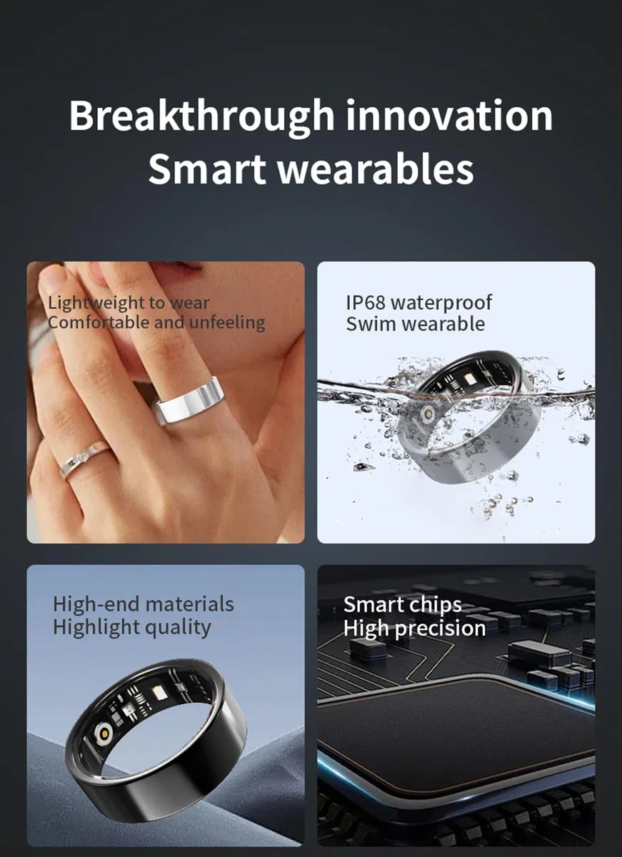 Smart Ring, IP68, anello intelligente impermeabile per uomo e donna con monitor del sonno, frequenza cardiaca, pressione sanguigna, ossigeno, contapassi, monitoraggio delle calorie, anello