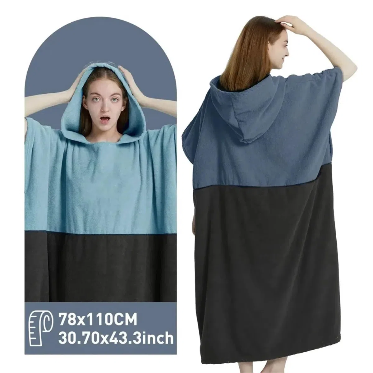Poncho Surf Aiuto Cambio Spiaggia Poncho da surf, asciugamano, poncho ad asciugatura rapida, con cappuccio, accappatoio spiaggia, bagno for adulti(Dark Blue)
