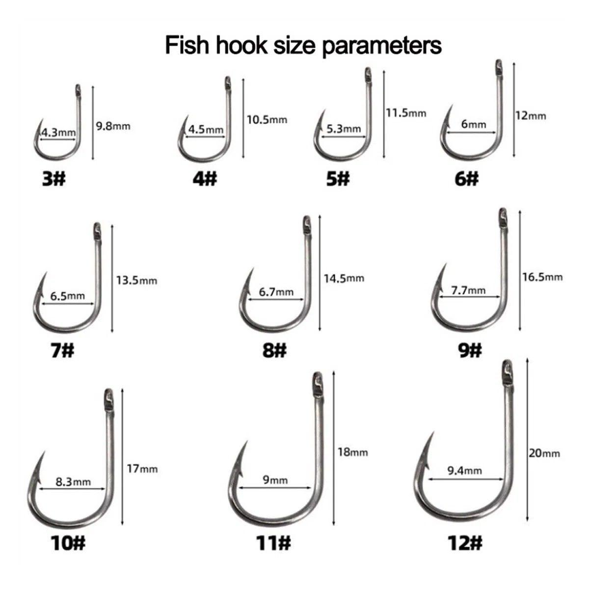 CLoxks Amo da Pesca Ami da Pesca in Acciaio ad Alto tenore di Carbonio 400 Pezzi/Lotto Set di ami da Pesca Offset a Distanza Larga for Acqua salata e Acqua Dolce con 10 Dimensioni Ami da Pesca