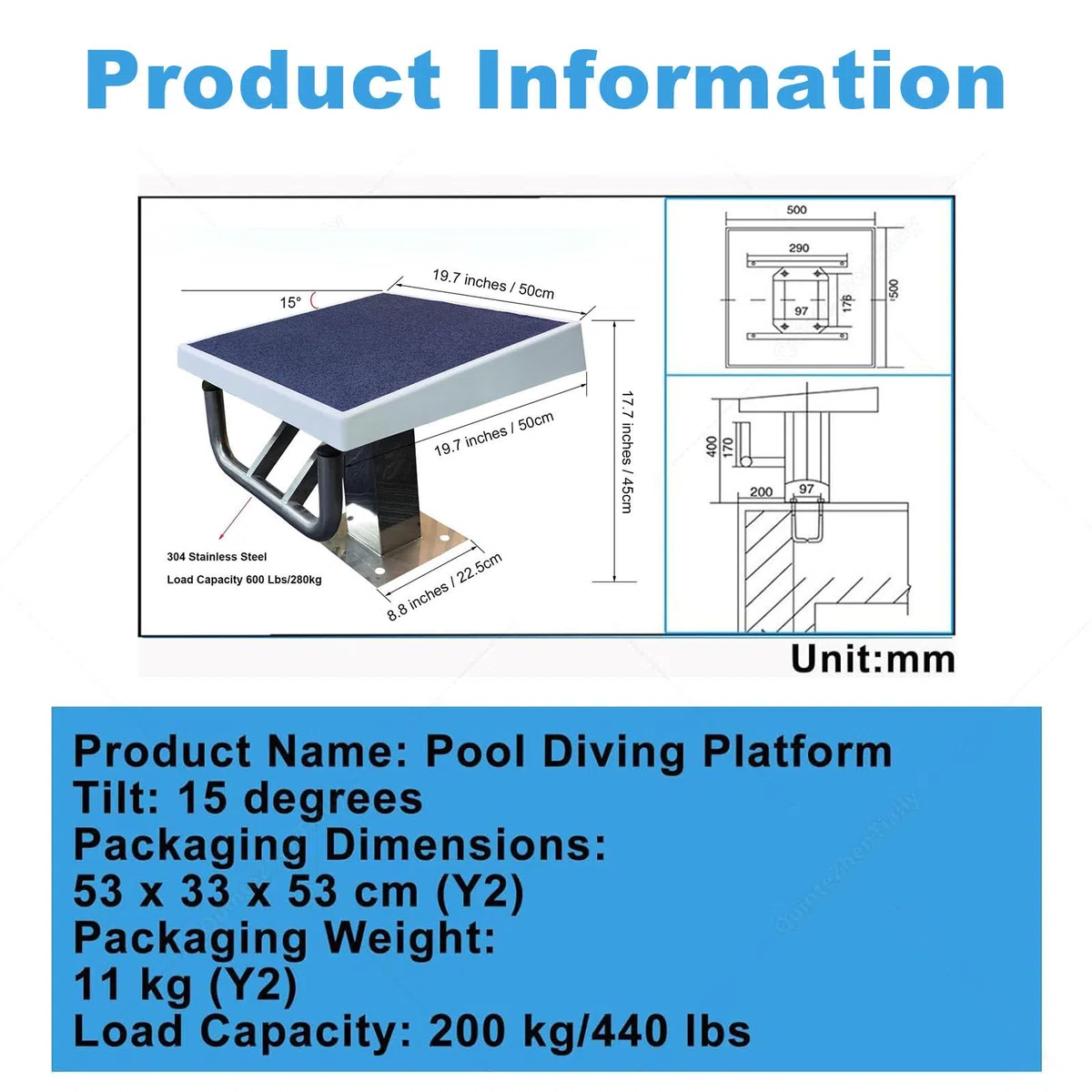 Piattaforma per Tuffi da Piscina, Trampolino Standard per Piscina, Superficie inclinata Antiscivolo, Piattaforma per Tuffi da Competizione per Interni ed Esterni per Allenamento Y2