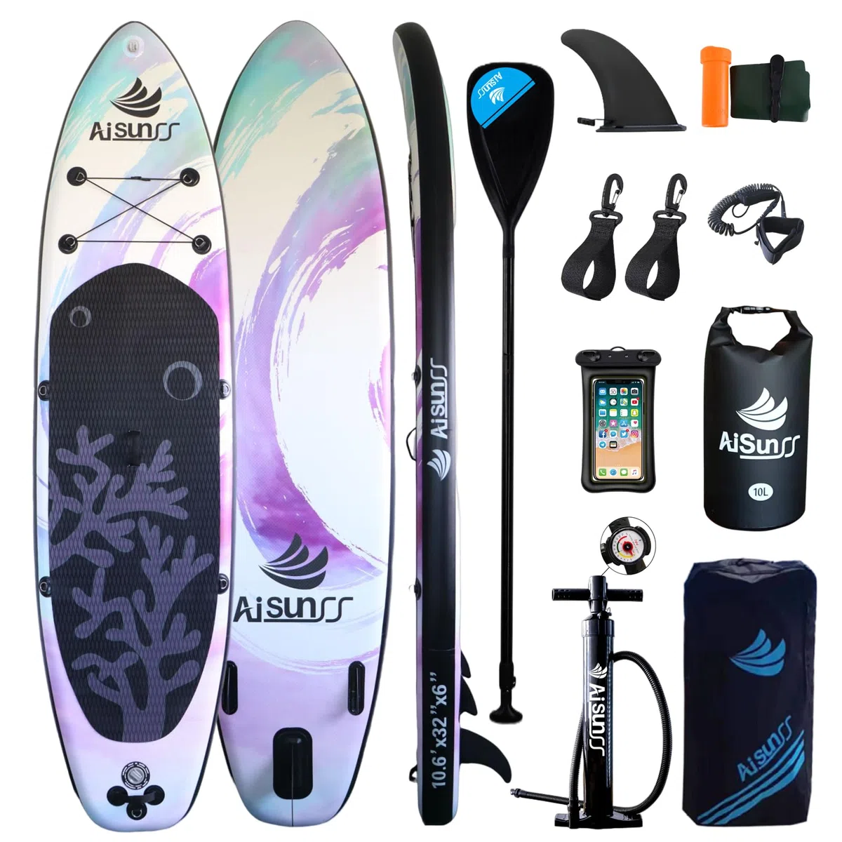 Tavola gonfiabile per adulti, tavola da paddle per tutti i livelli di abilità, ampia tavola da SUP con accessori in primium, include borsa per il trasporto SUP, pompa a mano, borsa
