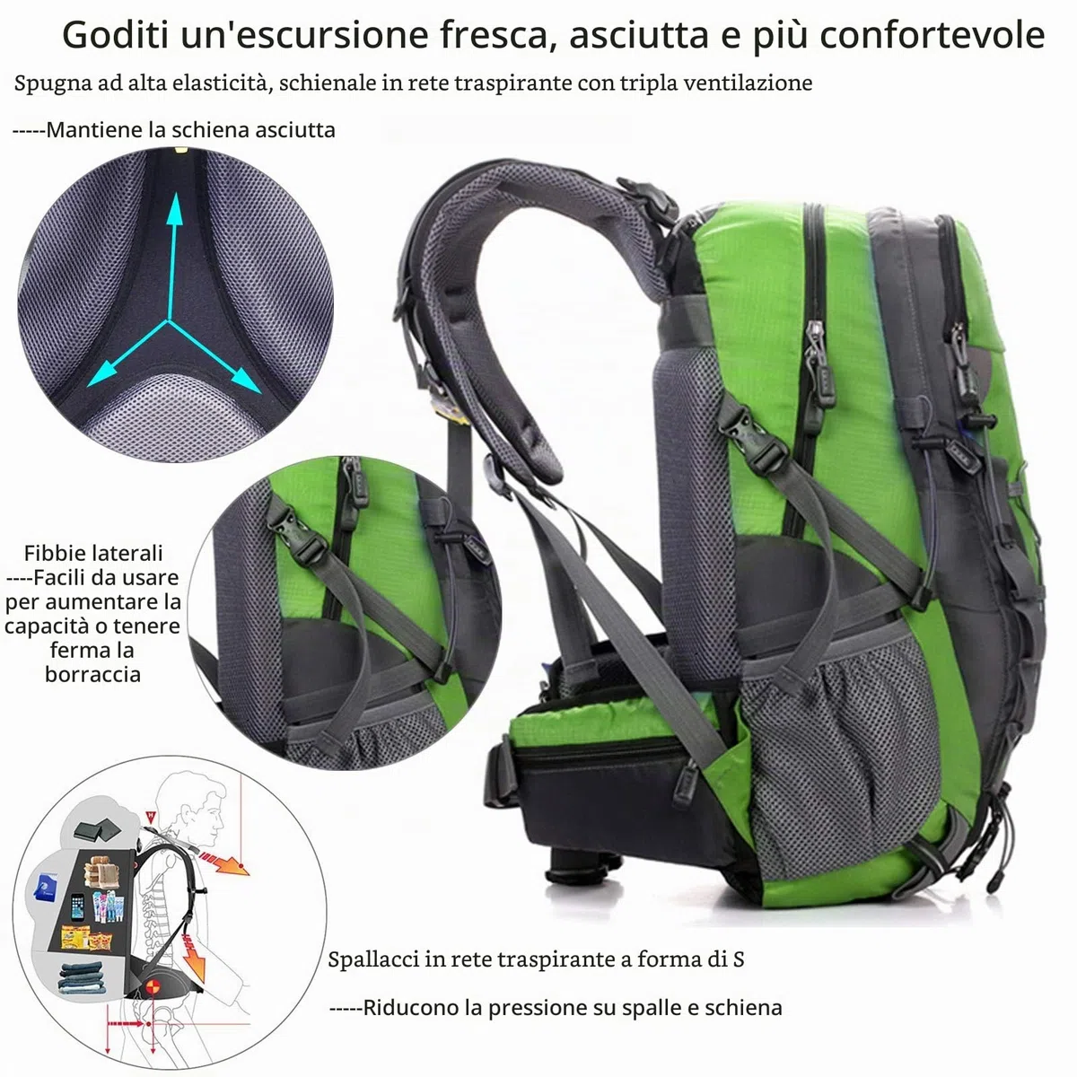 Zaino da hiking 40L Zaino da Trekking Con Copertura Antipioggia Impermeabile Leggero Zaino da Viaggio per all'aperto Zaino da Escursionismo Sportivo per uomini e donne