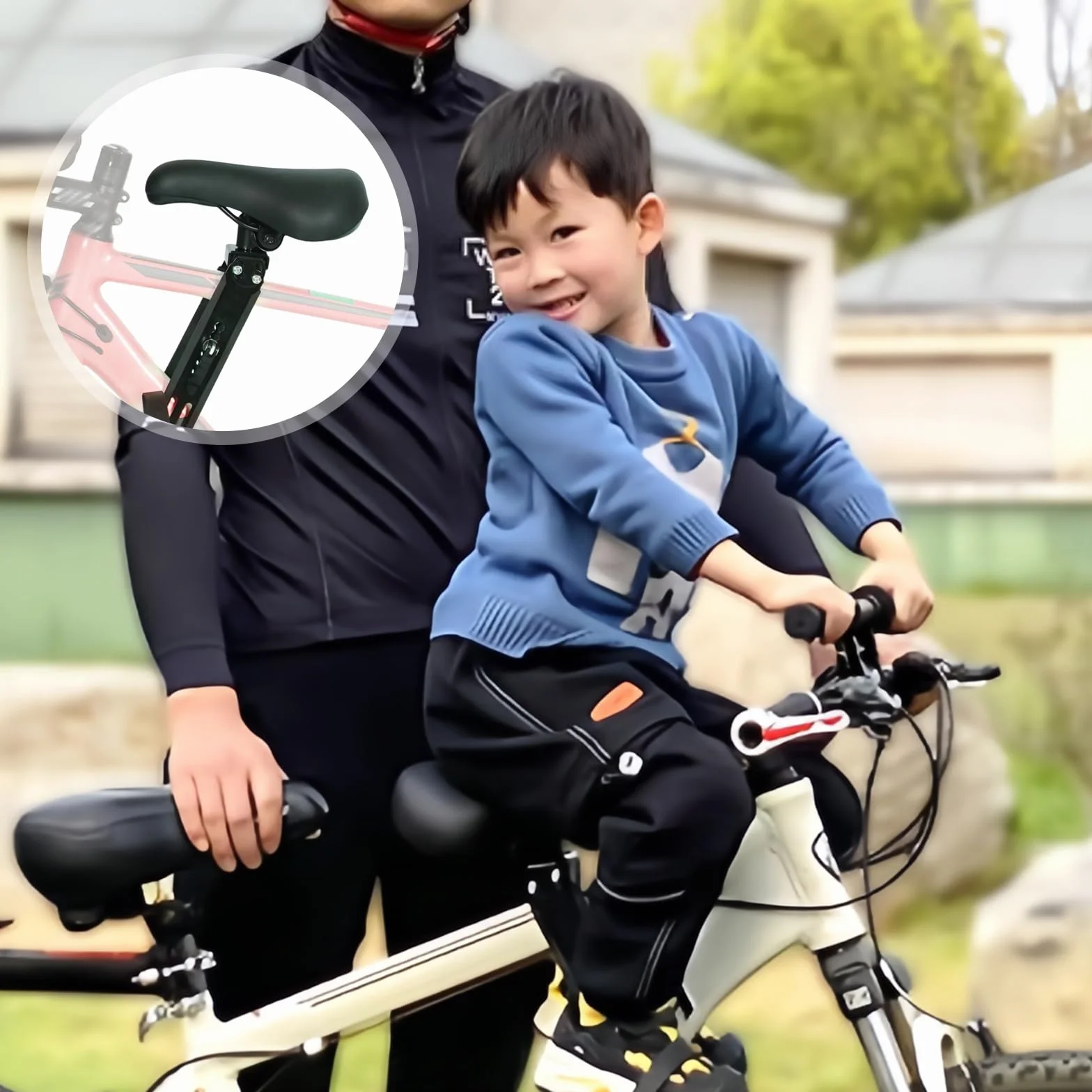 PORFOYO Seggiolino anteriore per bicicletta per bambini, per mountain bike, anteriore con pedale e manubrio, per bambini, portatile, da 2 a 5 anni (A)