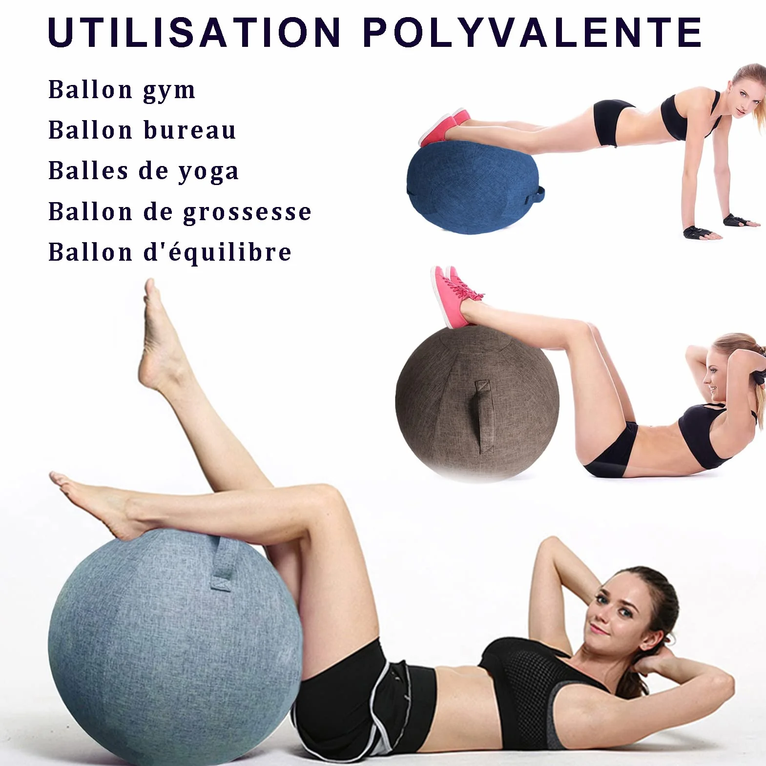 Pallone da ufficio, seduta pallone da palestra, pallone da ufficio, 55/65/75 cm, pallone da gravidanza, sedia a palloncino con copertura di protezione antiscivolo Swiss Ball