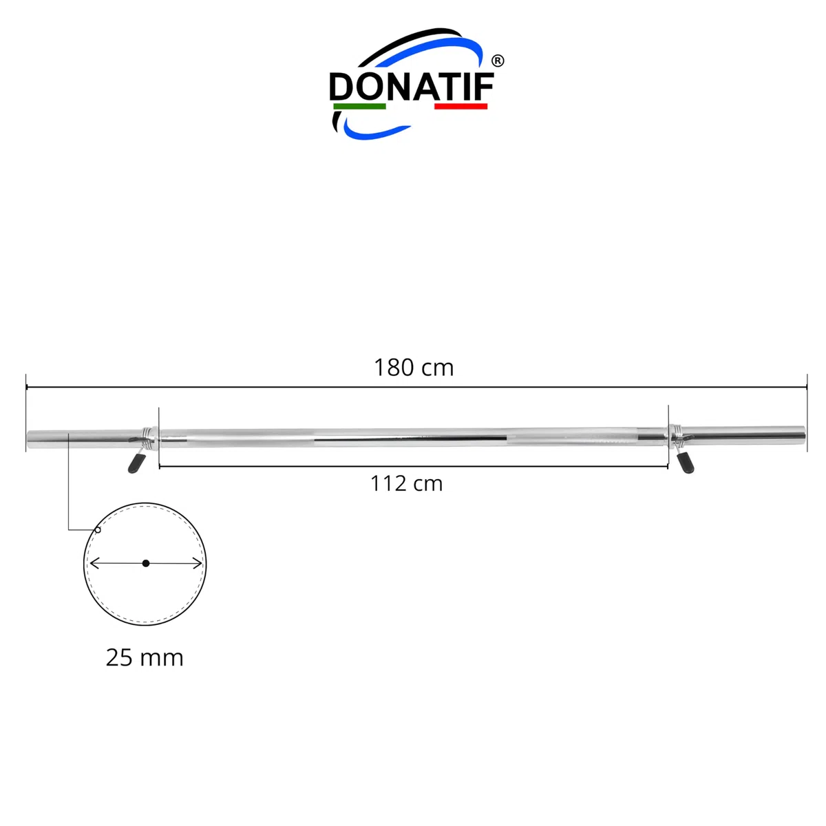 Bilanciere Palestra in Acciaio con Fermadischi Inclusi - Bilanciere 25mm Cromato 180 cm (7 KG) - Attrezzi Palestra Casa - Fitness Home Gym - Allenamento a Casa ottimale