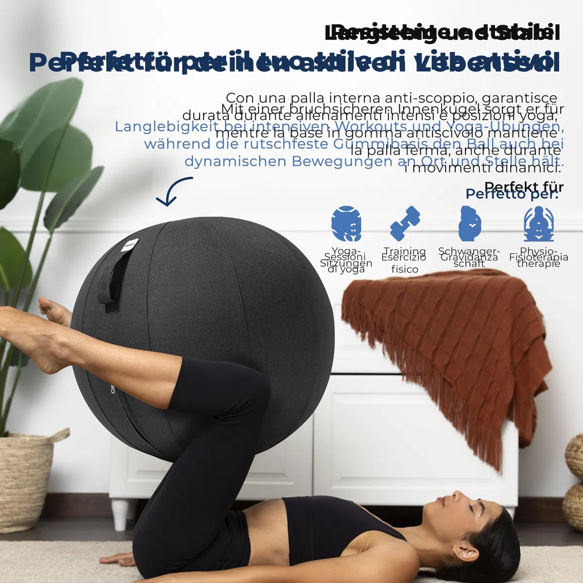 Backerz Palla Seduta Ufficio di dimensioni 55CM 65CM 75CM - Palla Fitness 110 kg portata Palla Ginnastica con rivestimento in lino per tonificazione, e postura corretta