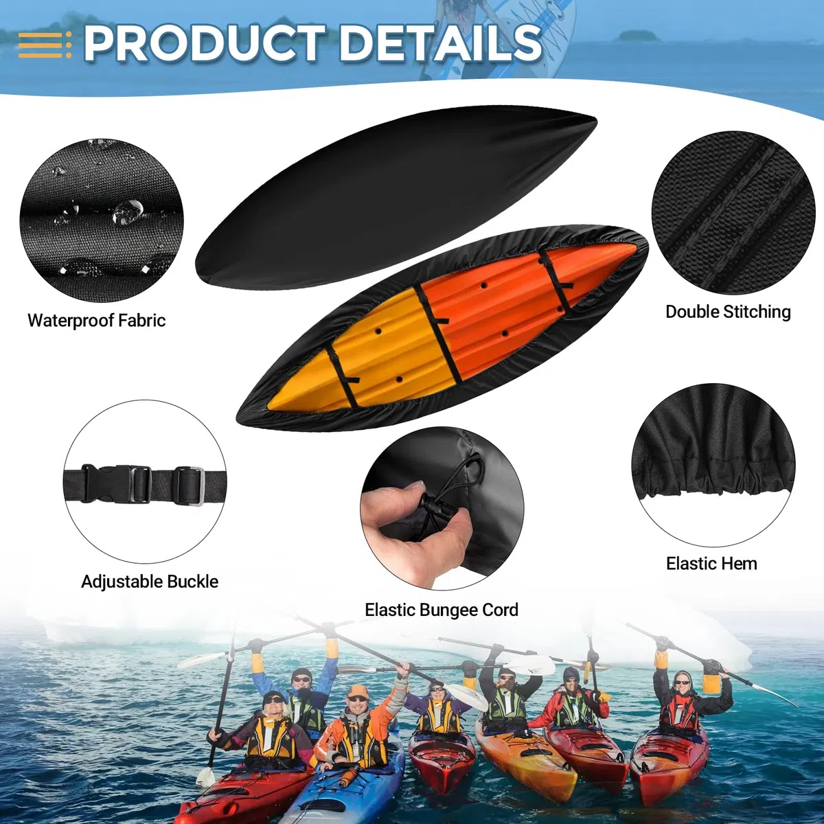420D Copertura per Kayak, Impermeabile Durevole Protezione UV Copertura Kayak Canoa per la Pesca in Barca/Kayak/Canoa/Paddle Board (4.6~5.0m/15.1ft~16.4ft)