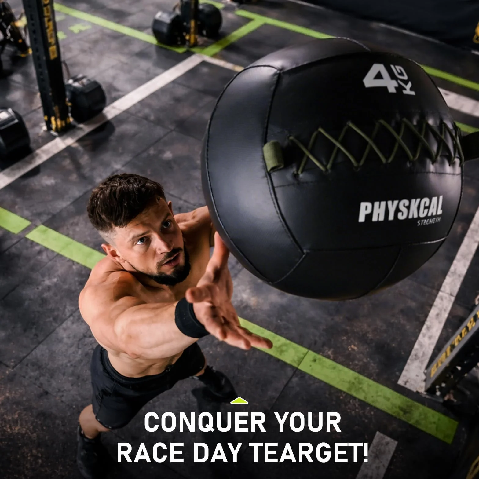 PhysKcal Medicine Wall Ball Ball in morbida pelle per esercizi dinamici di tutto il corpo, esercizi HIIT, costruzione di forza e resistenza, impugnatura comoda strutturata