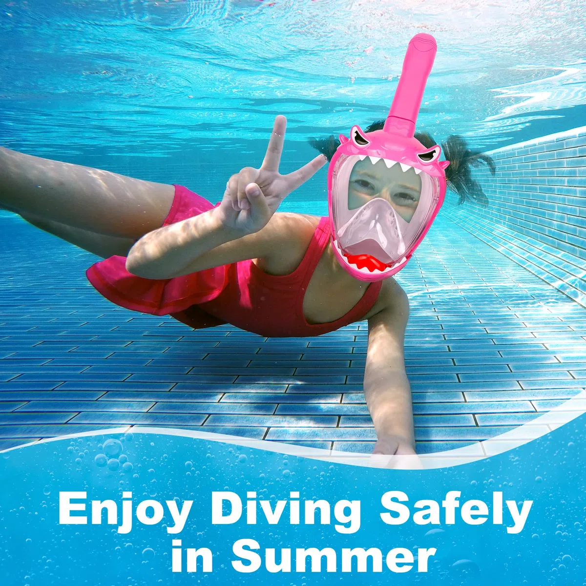 Zipoute Snorkel Full Face Snorkel Mask for Kids, Kids Snorkeling Set 180 Degree Panoramic View, Safe Anti-Leak Anti-Fog, Foldable Dry Top Snorkeling Gear for Kids Adult
