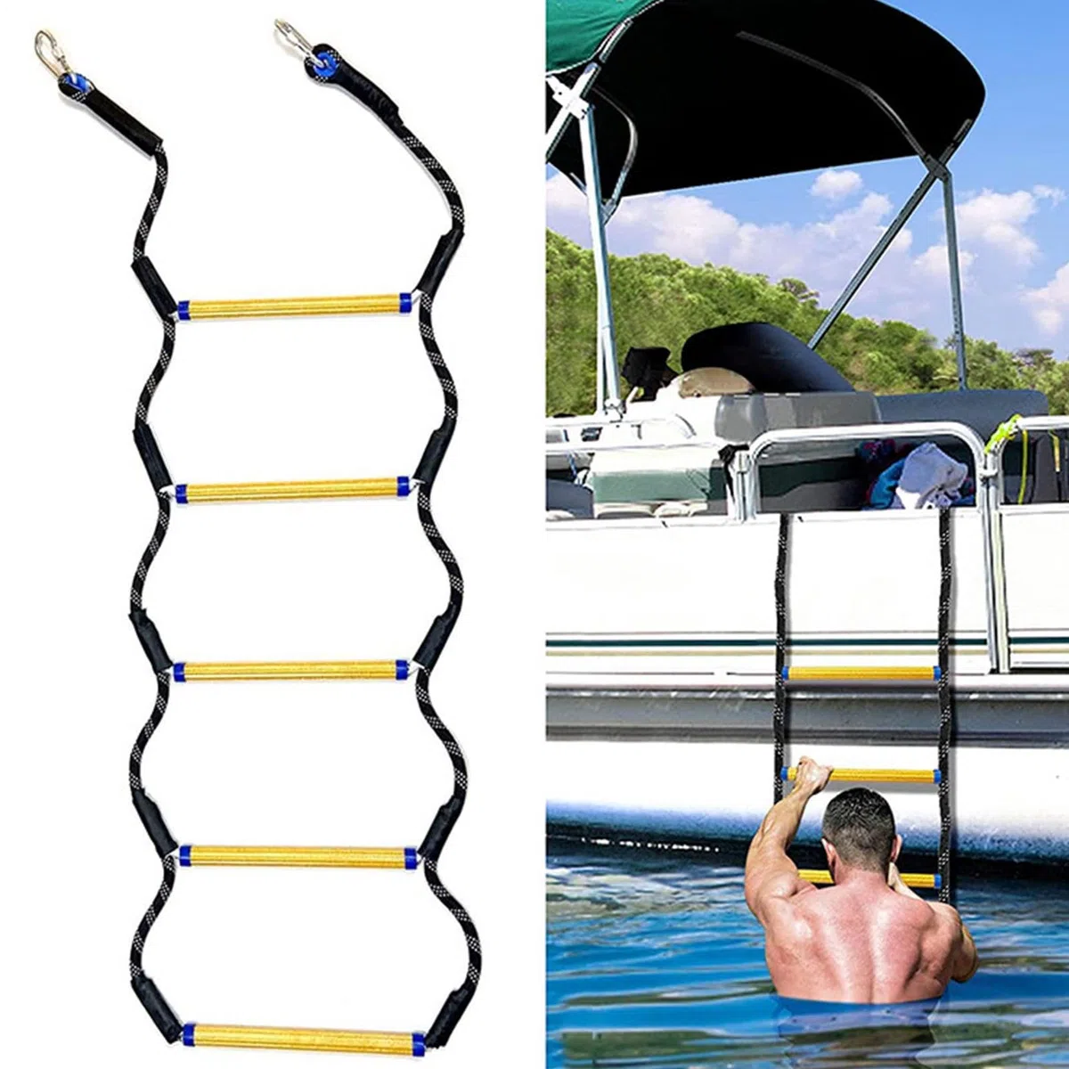 per corda per barche - Arrampicata pieghevole a 5 gradini | all'estensione | pesante per kayak, barche a motore, canoa, accesso alla scatola di ritiro gonfiabile, attrezzatura esterna Dura