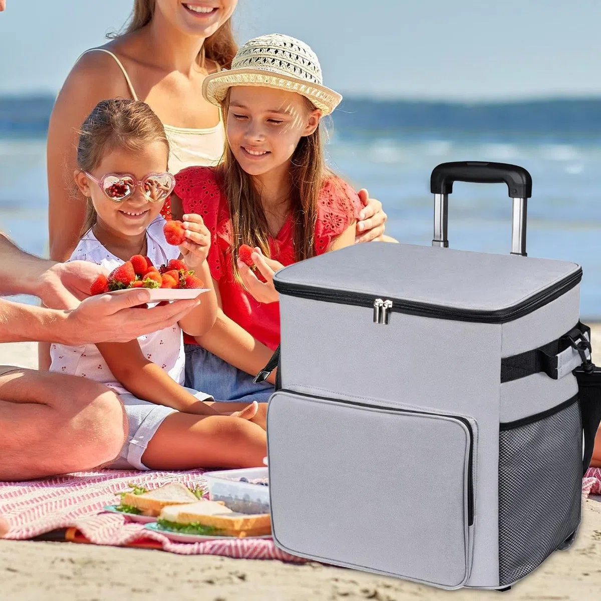 Cooler Rolling | Cooler con Ruote | Carrello da Viaggio 35 Litri Impermeabile per Picnic Campeggio Shopping Esterno