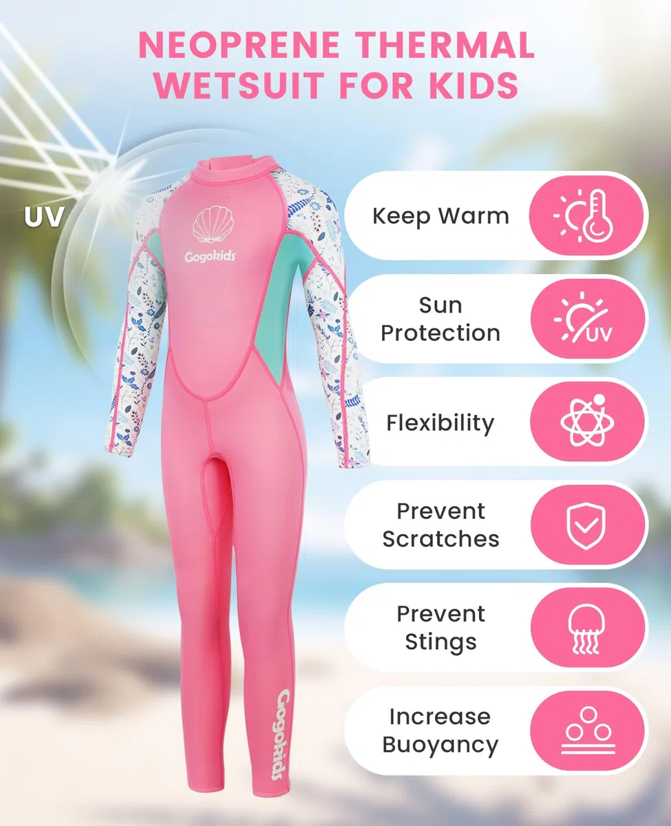 Gogokids Mute Umide per Ragazze - 2.5mm Neoprene Mute da Immersione Termica Costumi da Bagno Intero Protezione Solare UV 50+